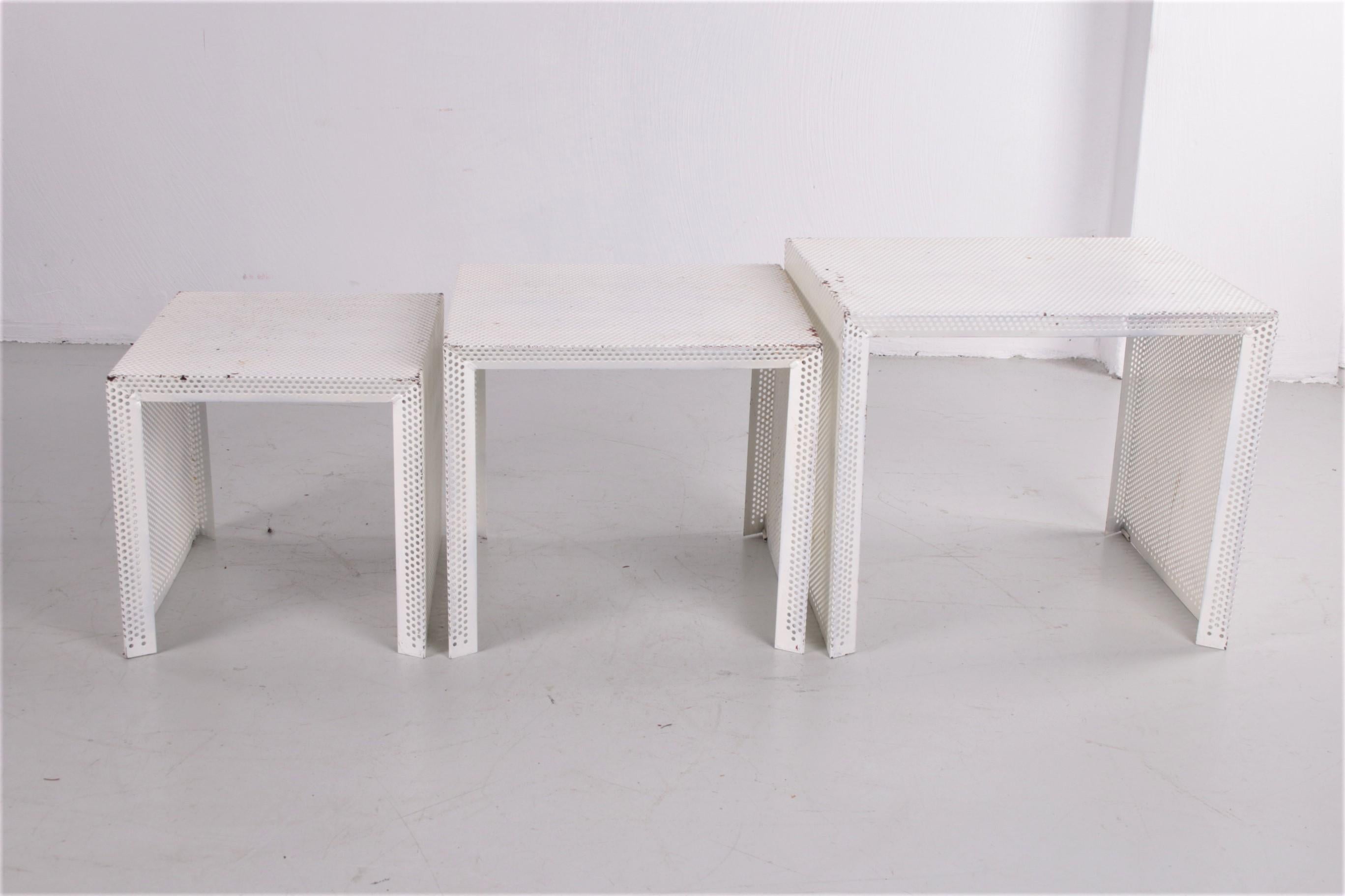 3 Mathieu Matégot Metal Nesting Tables in White France 60 1