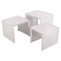 3 Mathieu Matégot Metal Nesting Tables in White France 60