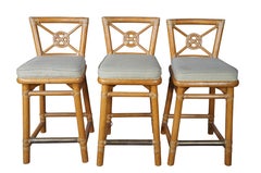 3 McGuire Modern Boho Chic Bamboo & Rattan Target Back Counter Bar Stools