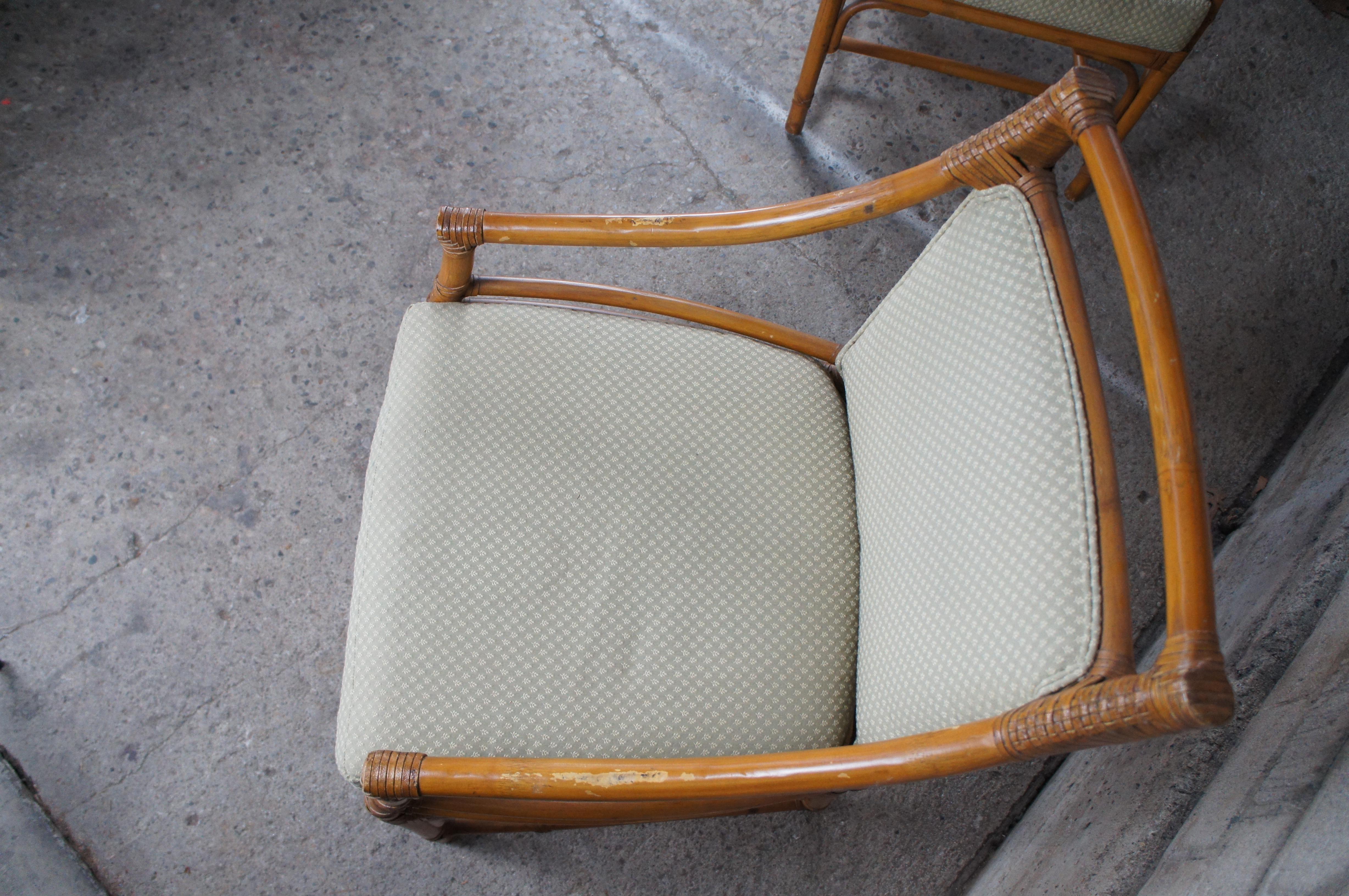 Tissu d'ameublement 3 fauteuils de jeu boho chic McGuire modernes pour salle à manger à dossier pointu en bambou et rotin en vente