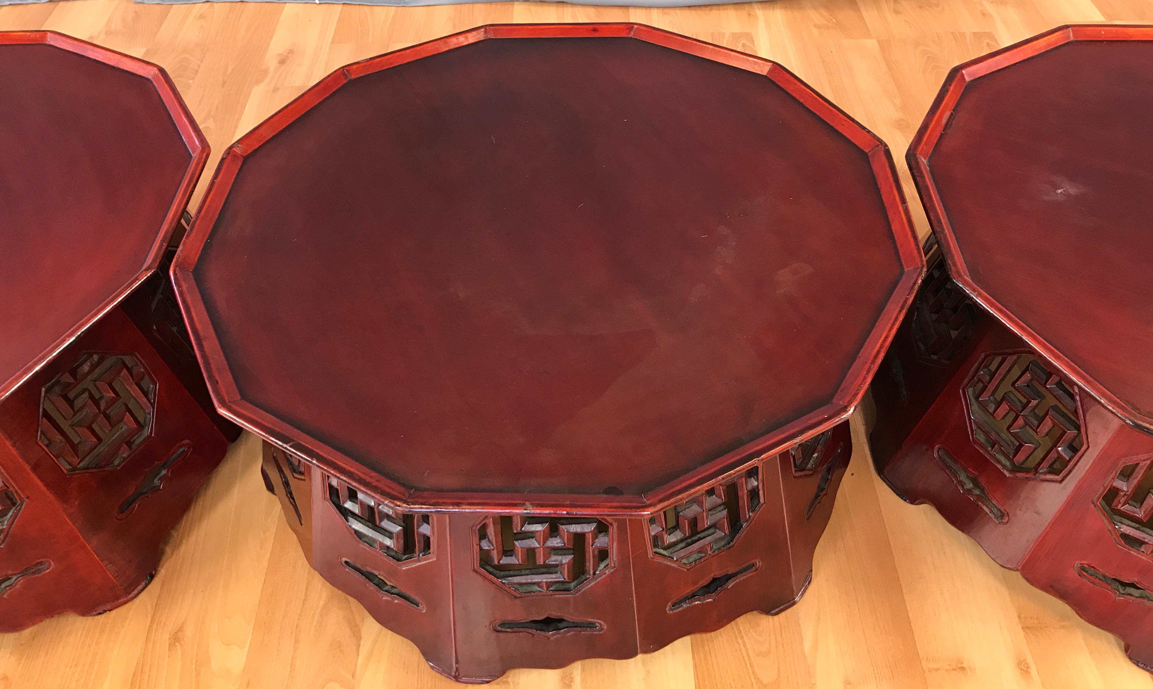 Meiji Period Red Lacquer Octagon Low Table or Plant Stand, 3 Available For Sale 3
