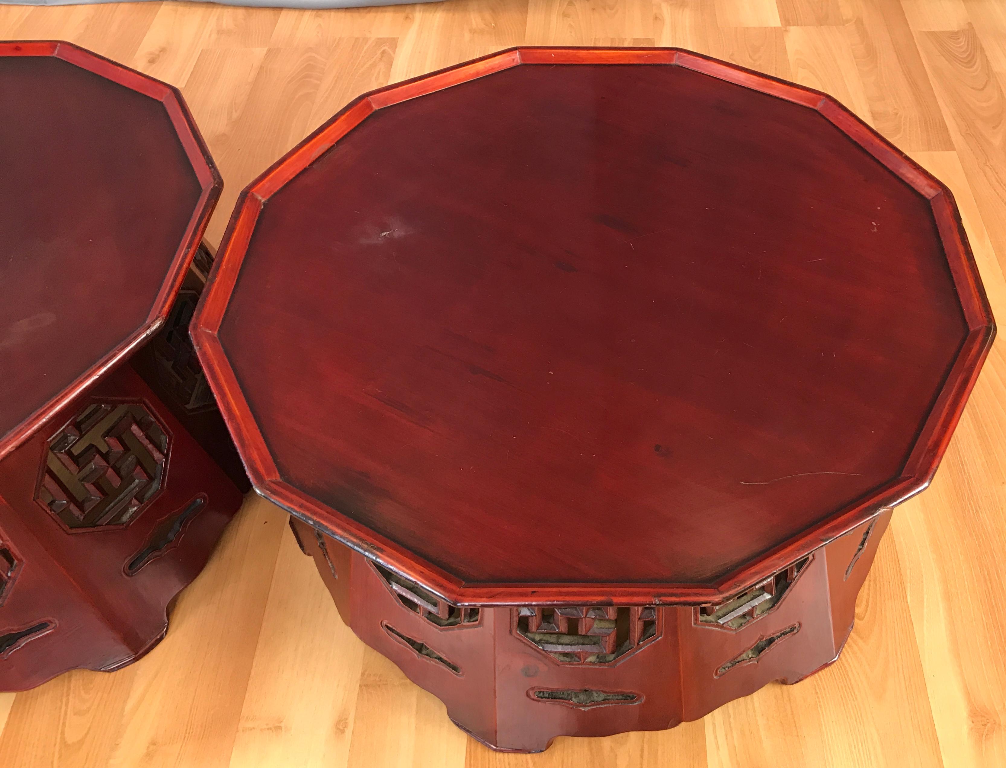 Meiji Period Red Lacquer Octagon Low Table or Plant Stand, 3 Available For Sale 4