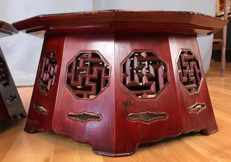 Meiji Period Red Lacquer Octagon Low Table or Plant Stand, 3 Available For Sale 7