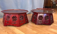 Meiji Period Red Lacquer Octagon Low Table or Plant Stand, 3 Available