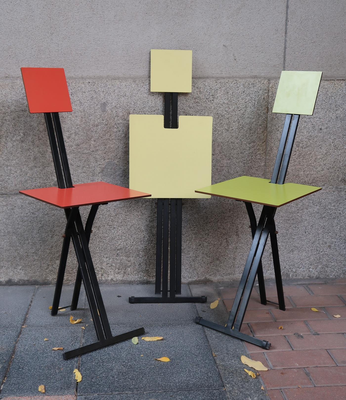 Mid-Century Modern 3 Metal & Red, Yellow & Green Folding Midcentury Chairs by Formanova, 1960 For Sale