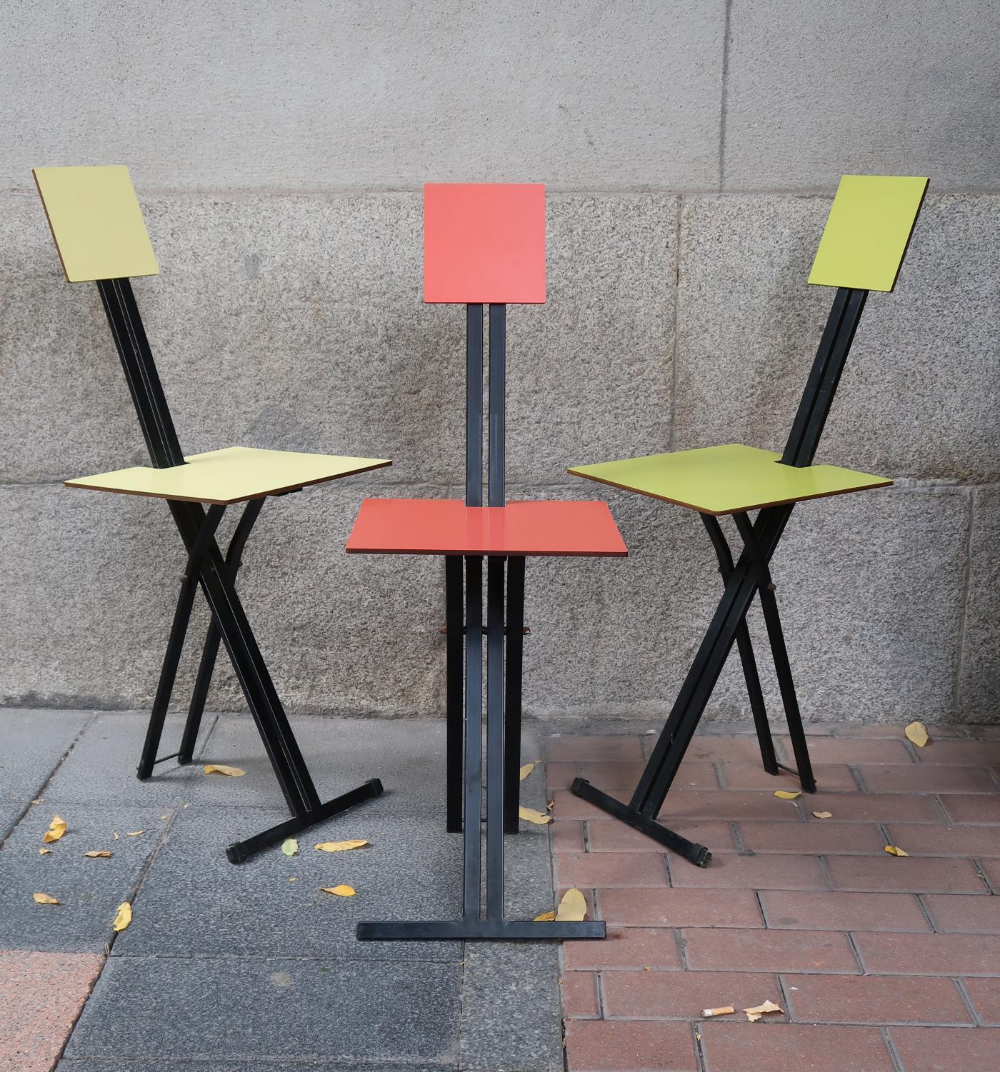 Mid-20th Century 3 Metal & Red, Yellow & Green Folding Midcentury Chairs by Formanova, 1960 For Sale