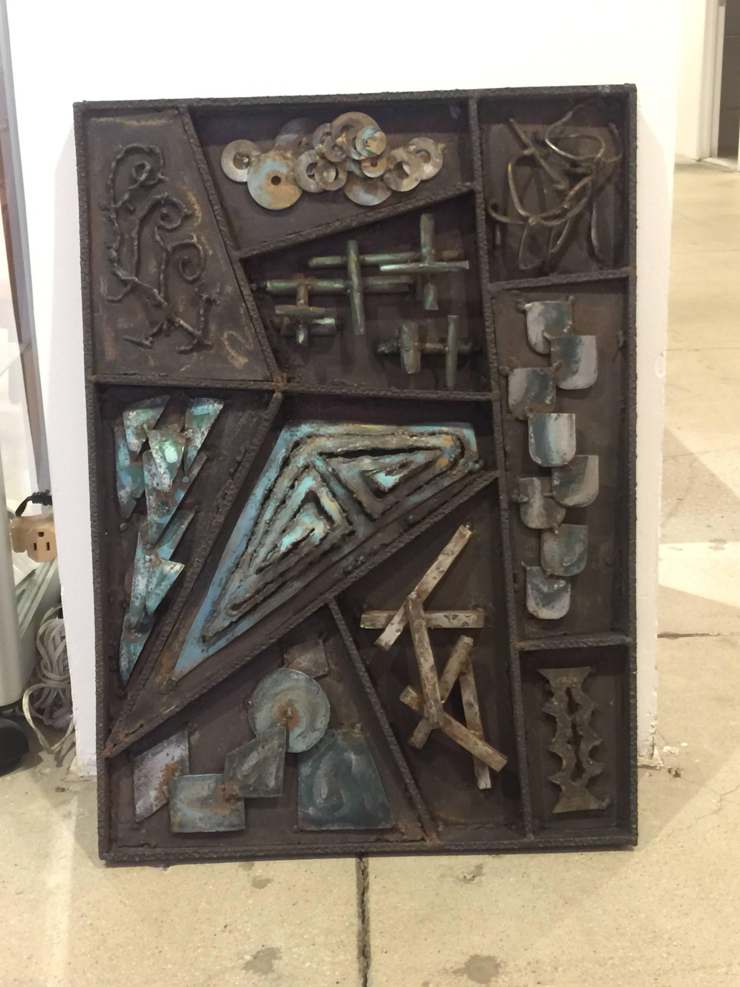 Brutalist Three Metal Wall Plaques in Style on Evans For Sale