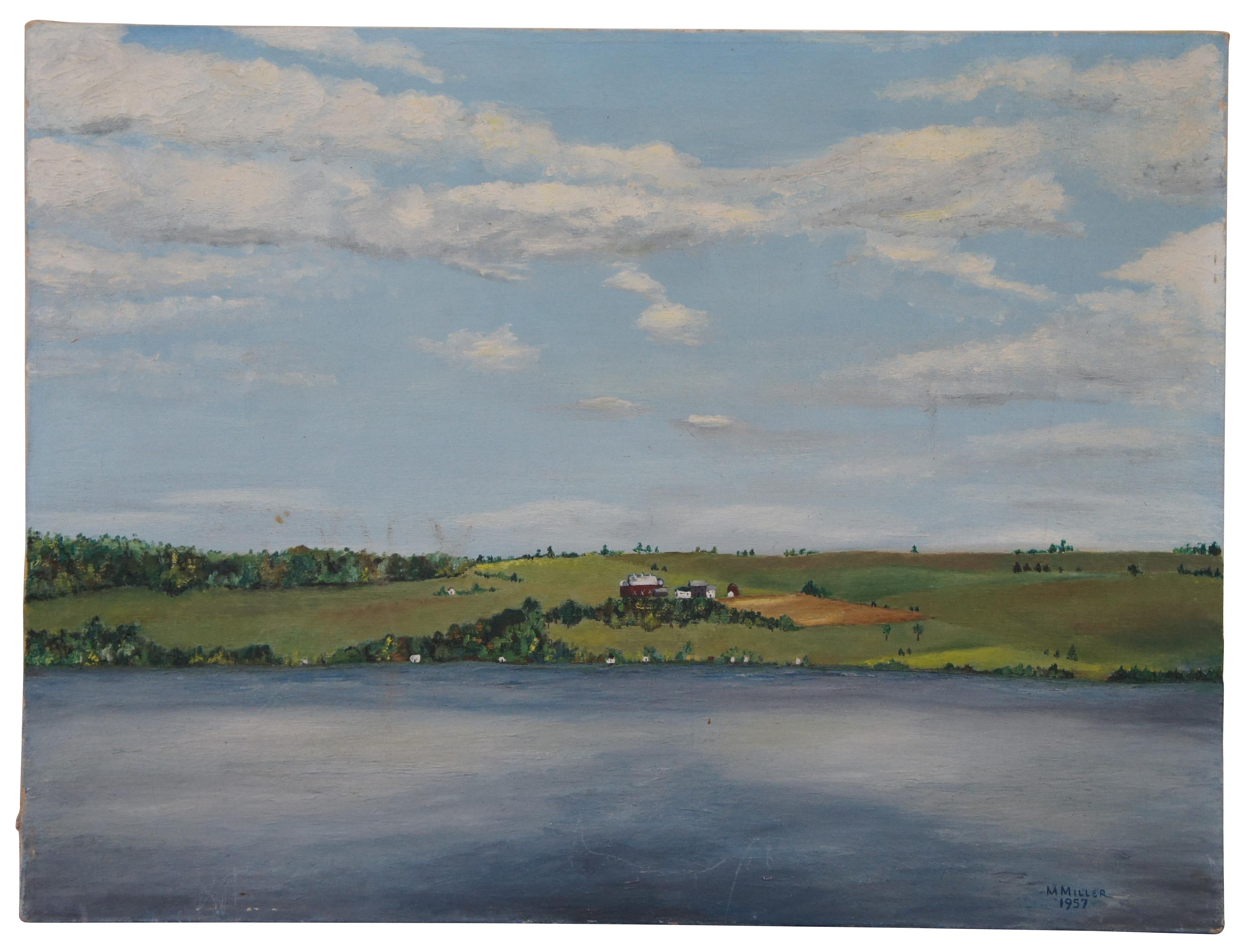 3 Peintures à l'huile sur toile Mary Miller Realism Landscape Mid Century 1950s 24