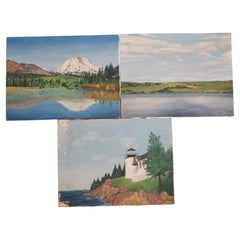 3 Mid-Century 1950s Mary Miller Realism Landscape Oil Paintings on Canvas
