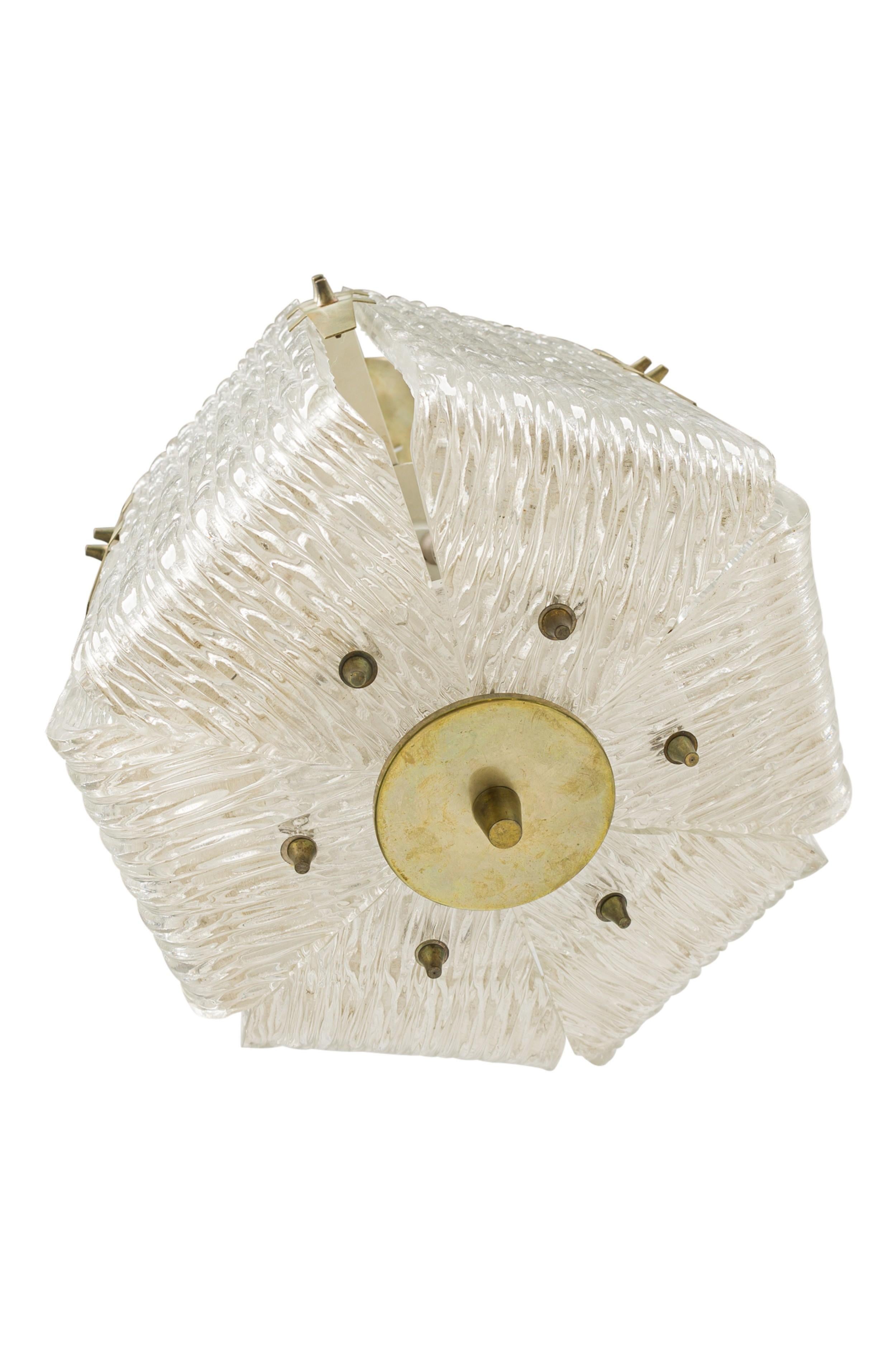 3 Chandlier du milieu du siècle 6 panneaux de verre texturé en vente 2