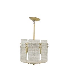 3 Mid-Century 6 Textured Glass Panel Chandlier