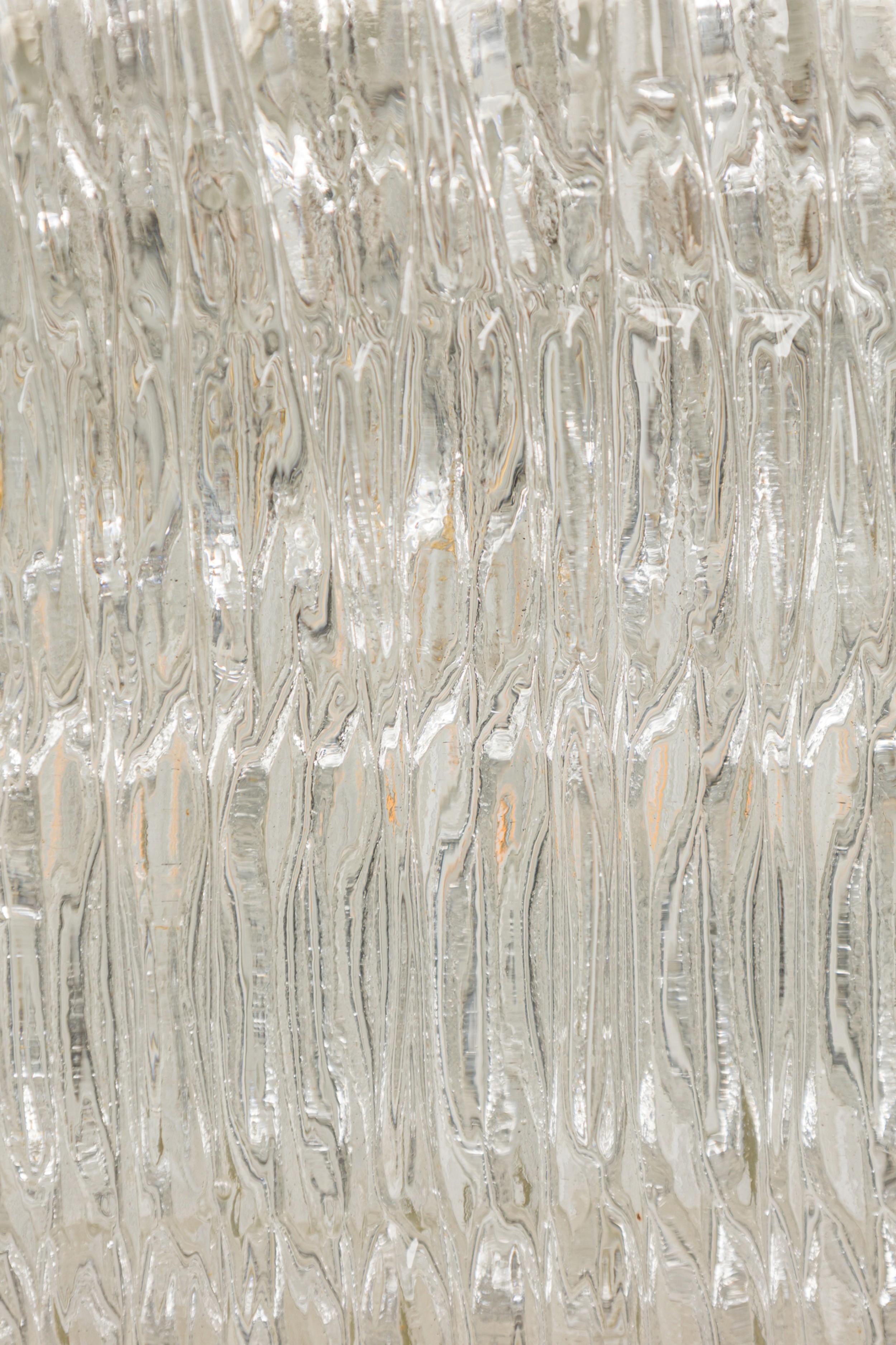 Verre 3 Chandlier du milieu du siècle 6 panneaux de verre texturé en vente