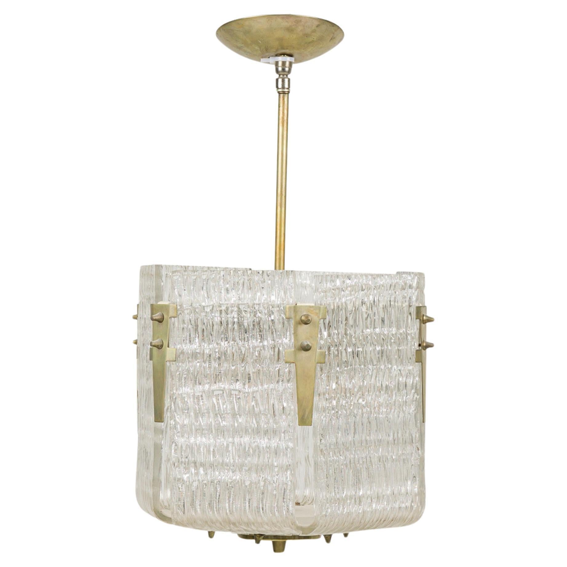 3 Chandlier du milieu du siècle 6 panneaux de verre texturé en vente