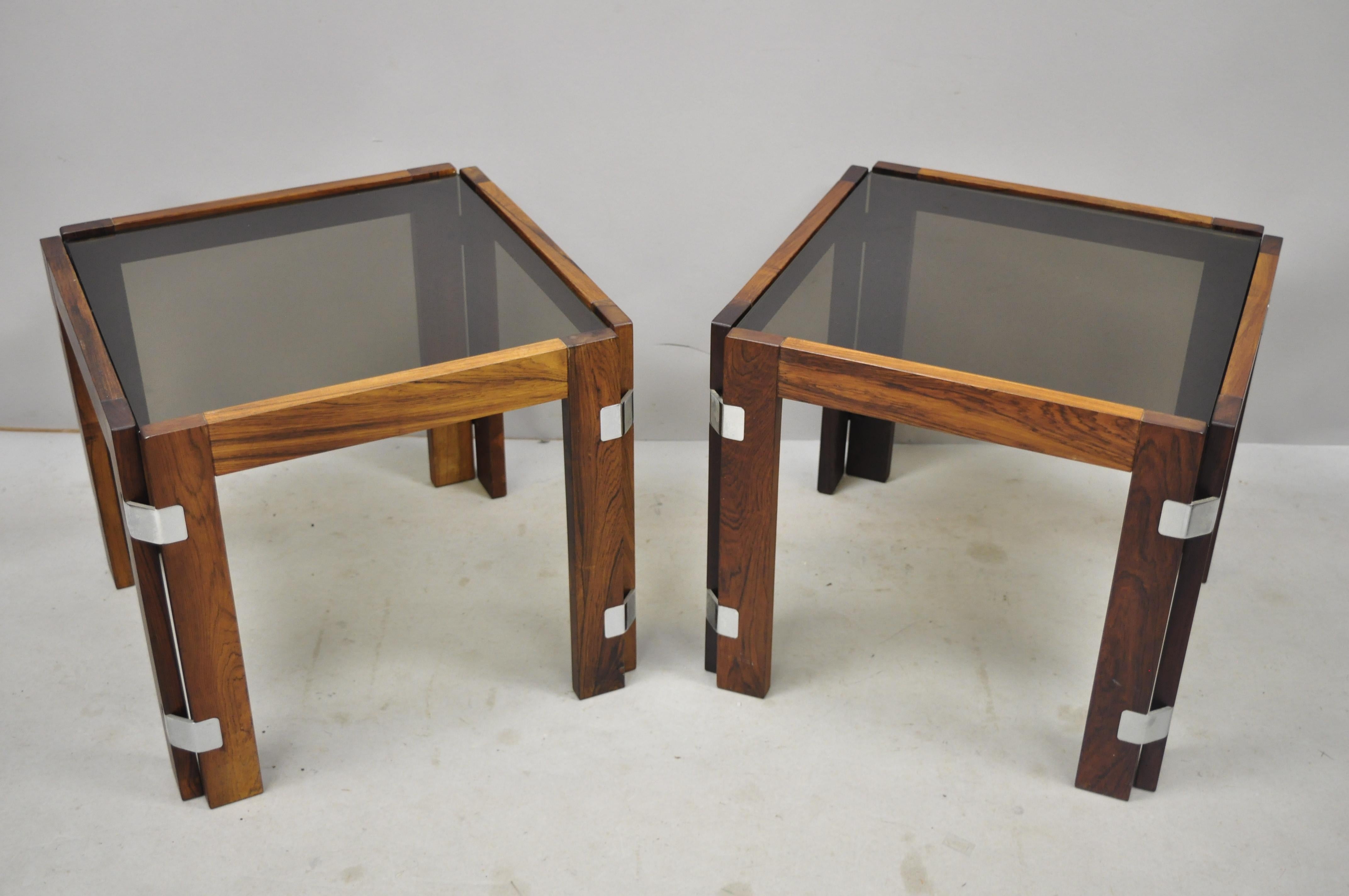 3 Midcentury Danish Modern Rosewood & Smoked Glass Side Tables by Interior Form For Sale 3