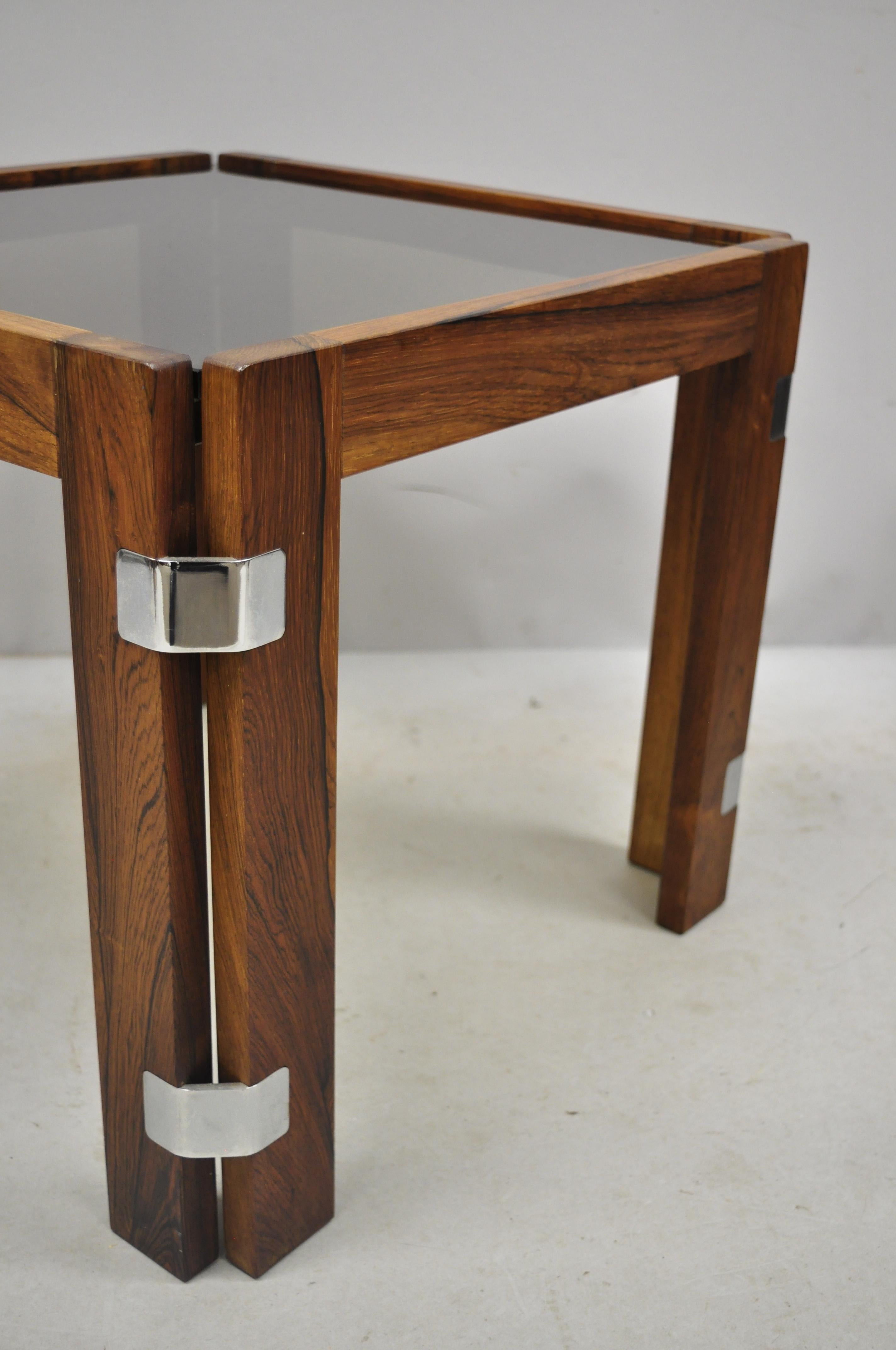 Mid-Century Modern 3 Midcentury Danish Modern Rosewood & Smoked Glass Side Tables by Interior Form For Sale