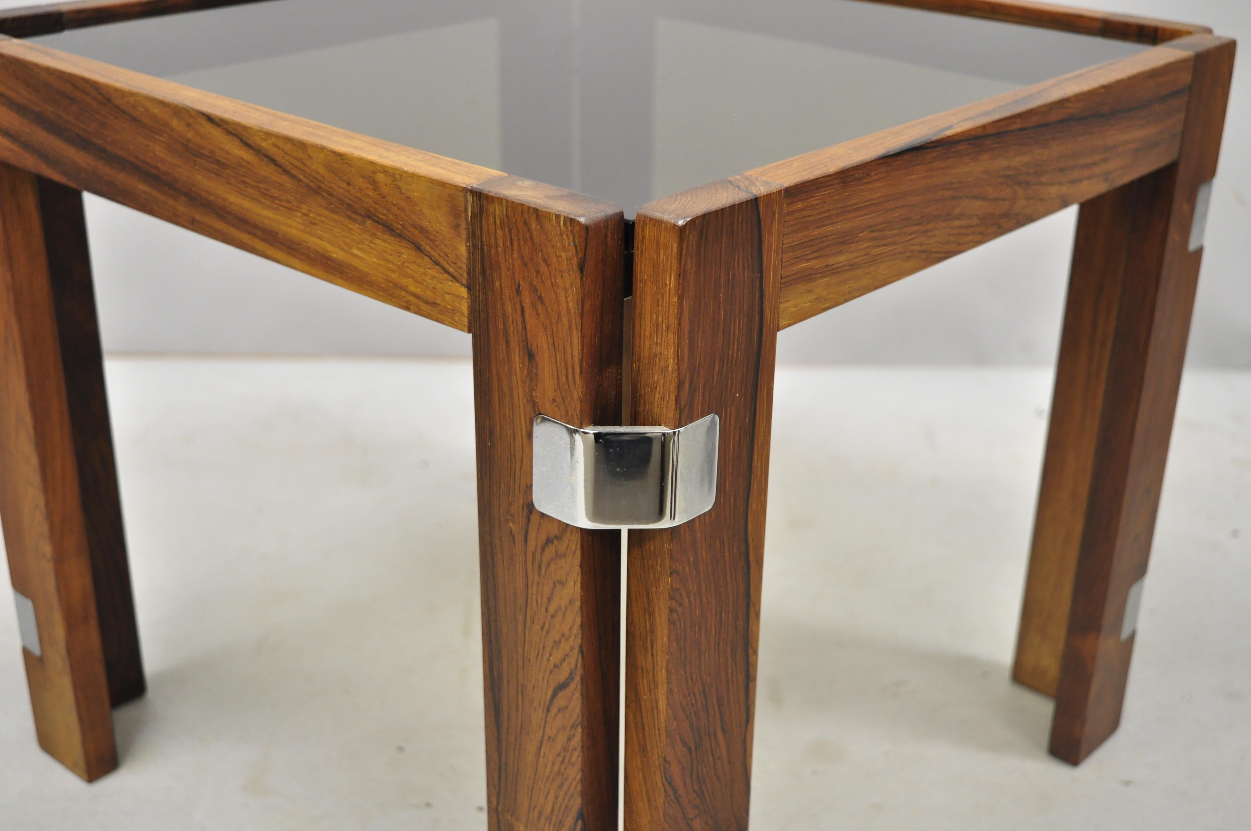 Canadian 3 Midcentury Danish Modern Rosewood & Smoked Glass Side Tables by Interior Form For Sale