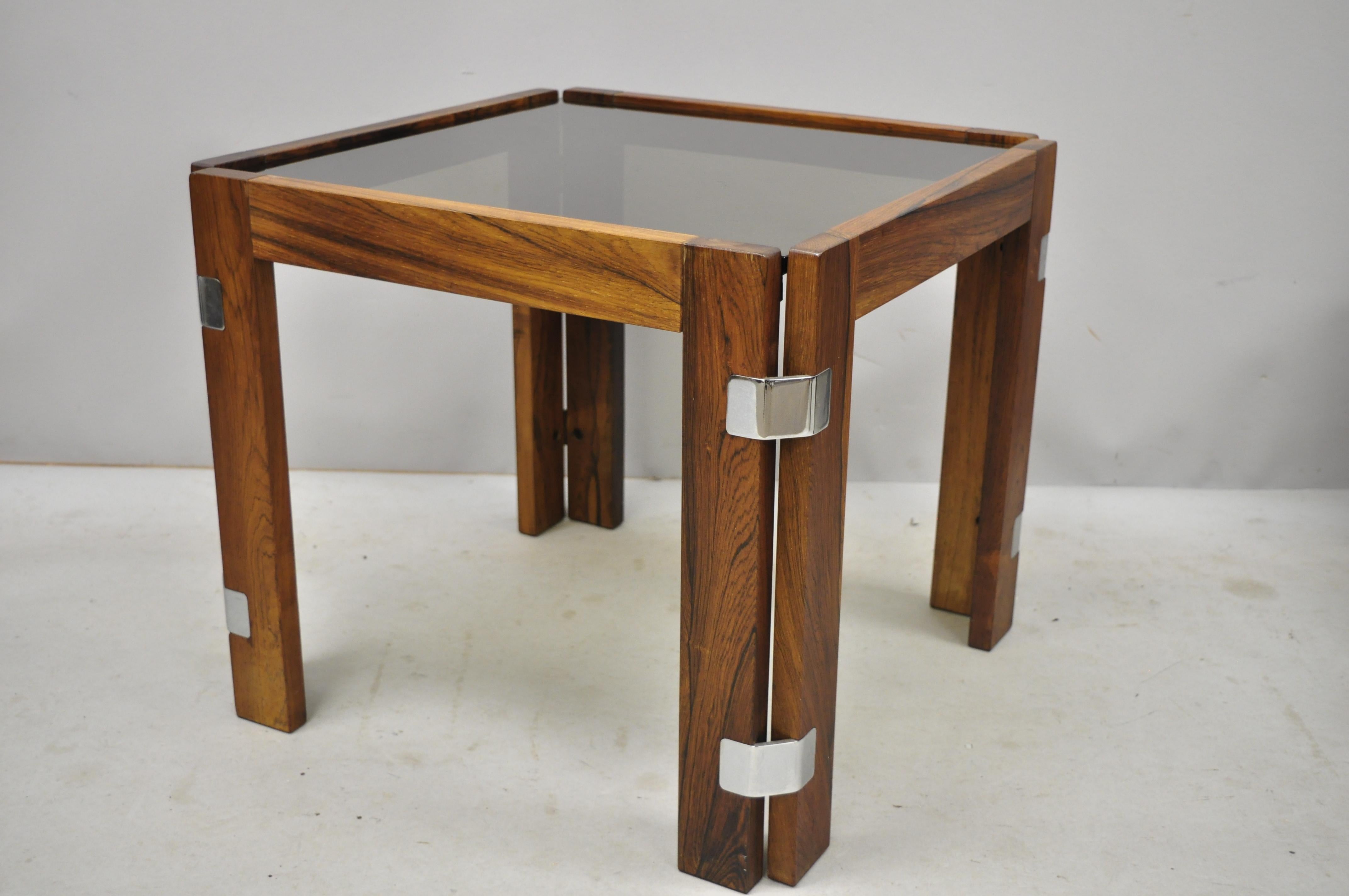 3 Midcentury Danish Modern Rosewood & Smoked Glass Side Tables by Interior Form In Good Condition For Sale In Philadelphia, PA
