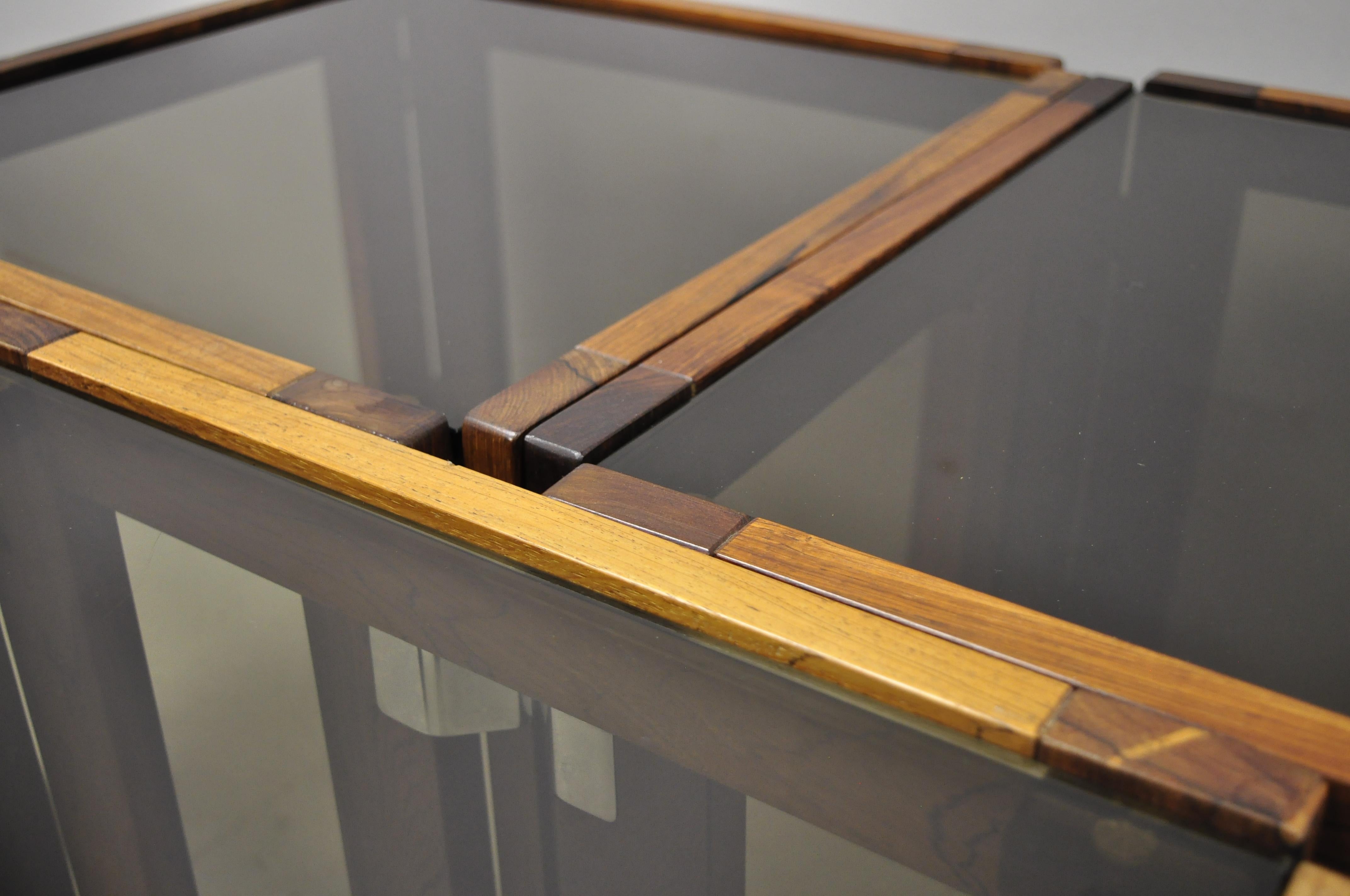 3 Midcentury Danish Modern Rosewood & Smoked Glass Side Tables by Interior Form For Sale 1