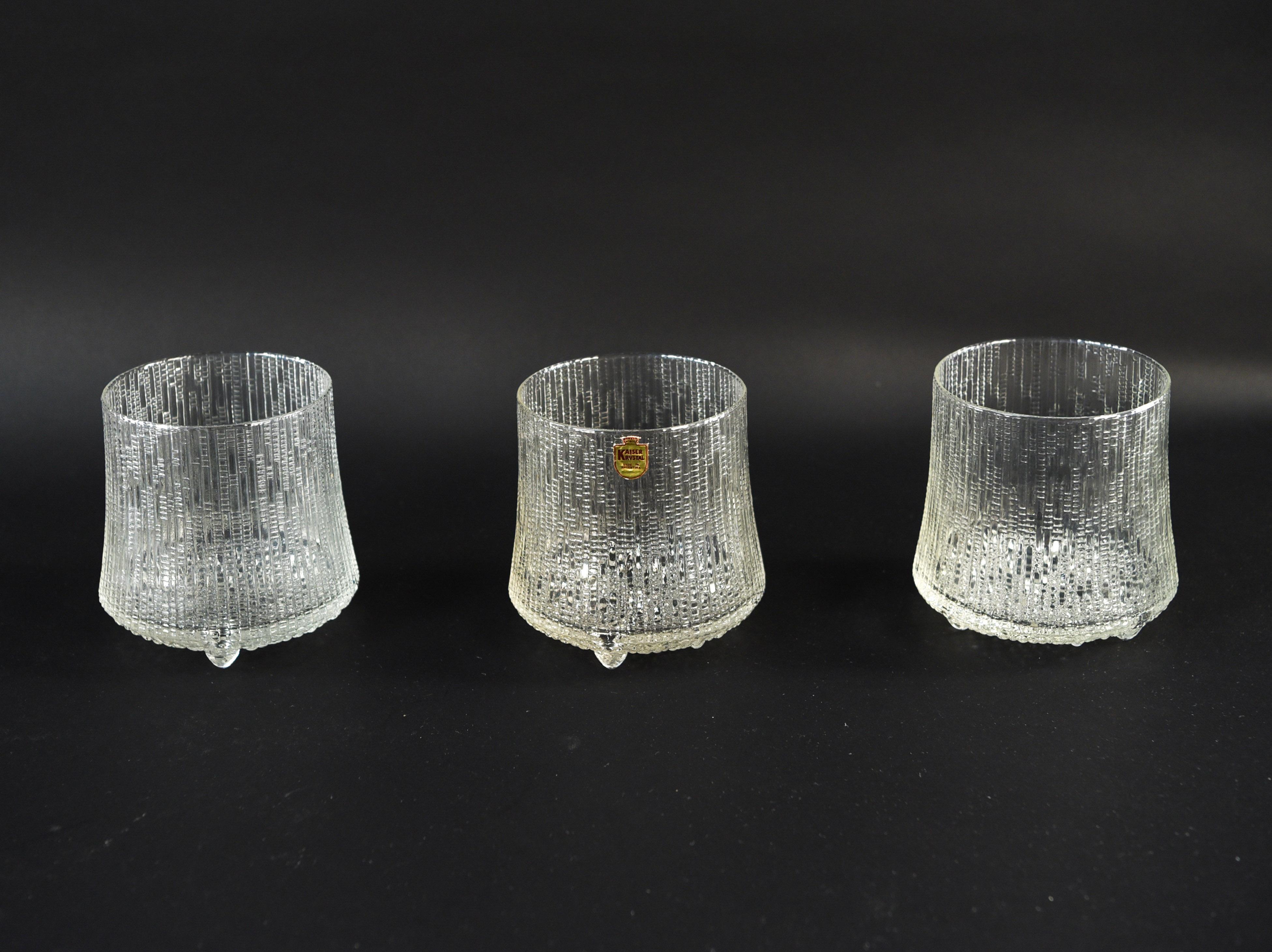 One with Kaiser crystal sticker. Three midcentury ice glass vessels that would make lovely decorative pieces.