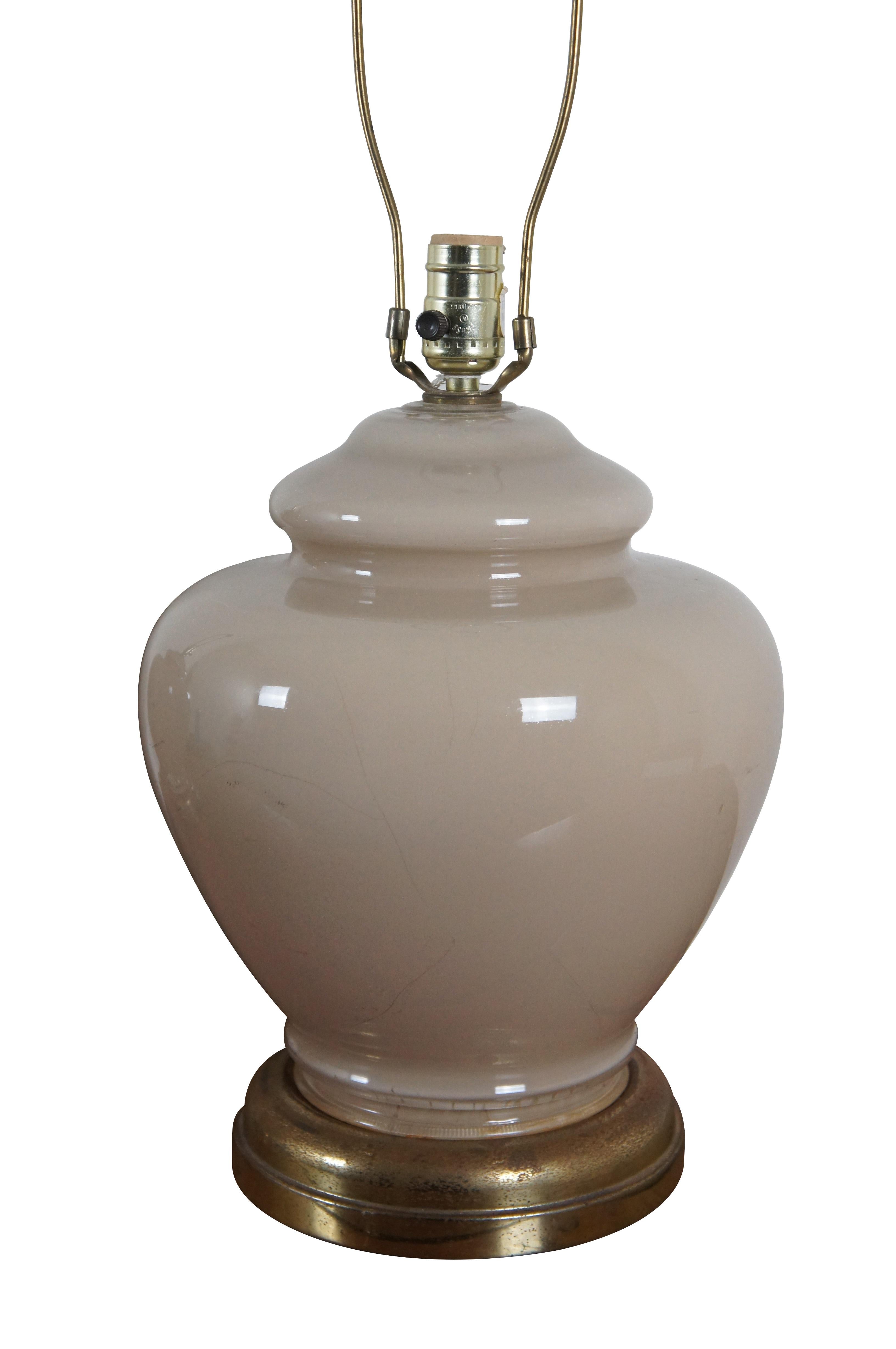 Mid-Century Modern 3 Mid Century Modern Beige Glass Bulbous Ginger Jar Urn Table Lamps 24