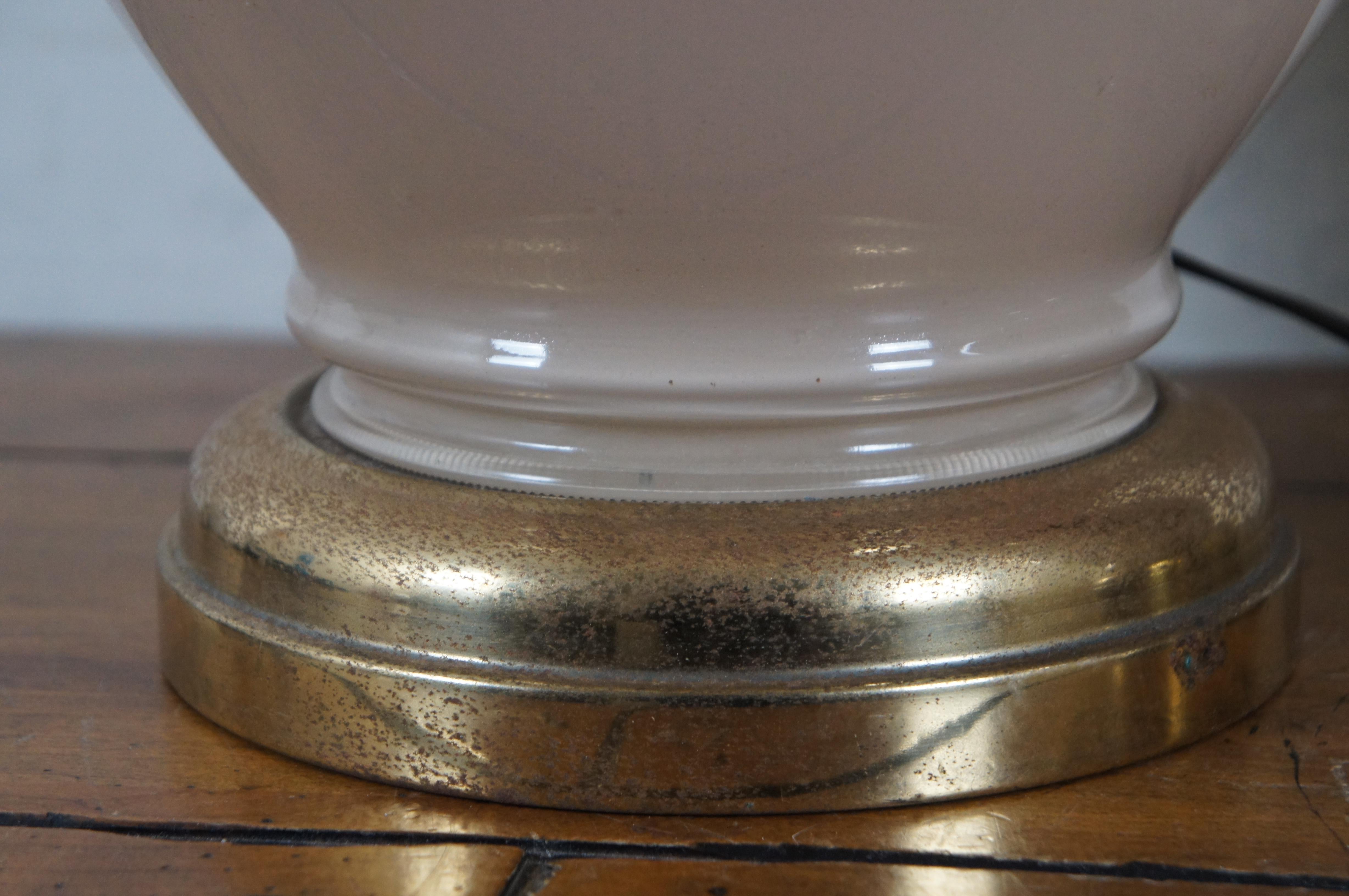 3 Mid Century Modern Beige Glass Bulbous Ginger Jar Urn Table Lamps 24