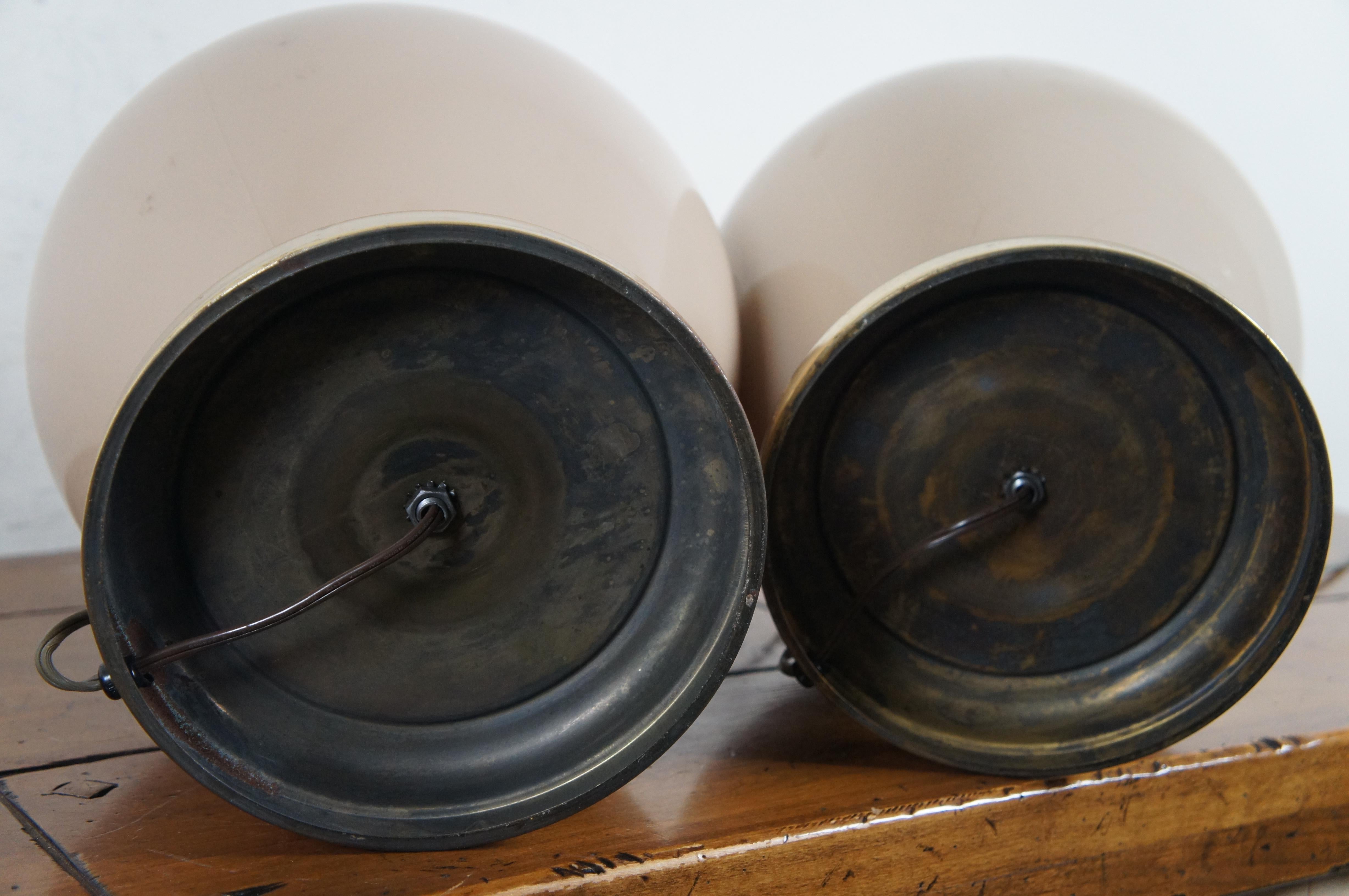 3 Mid Century Modern Beige Glass Bulbous Ginger Jar Urn Table Lamps 24