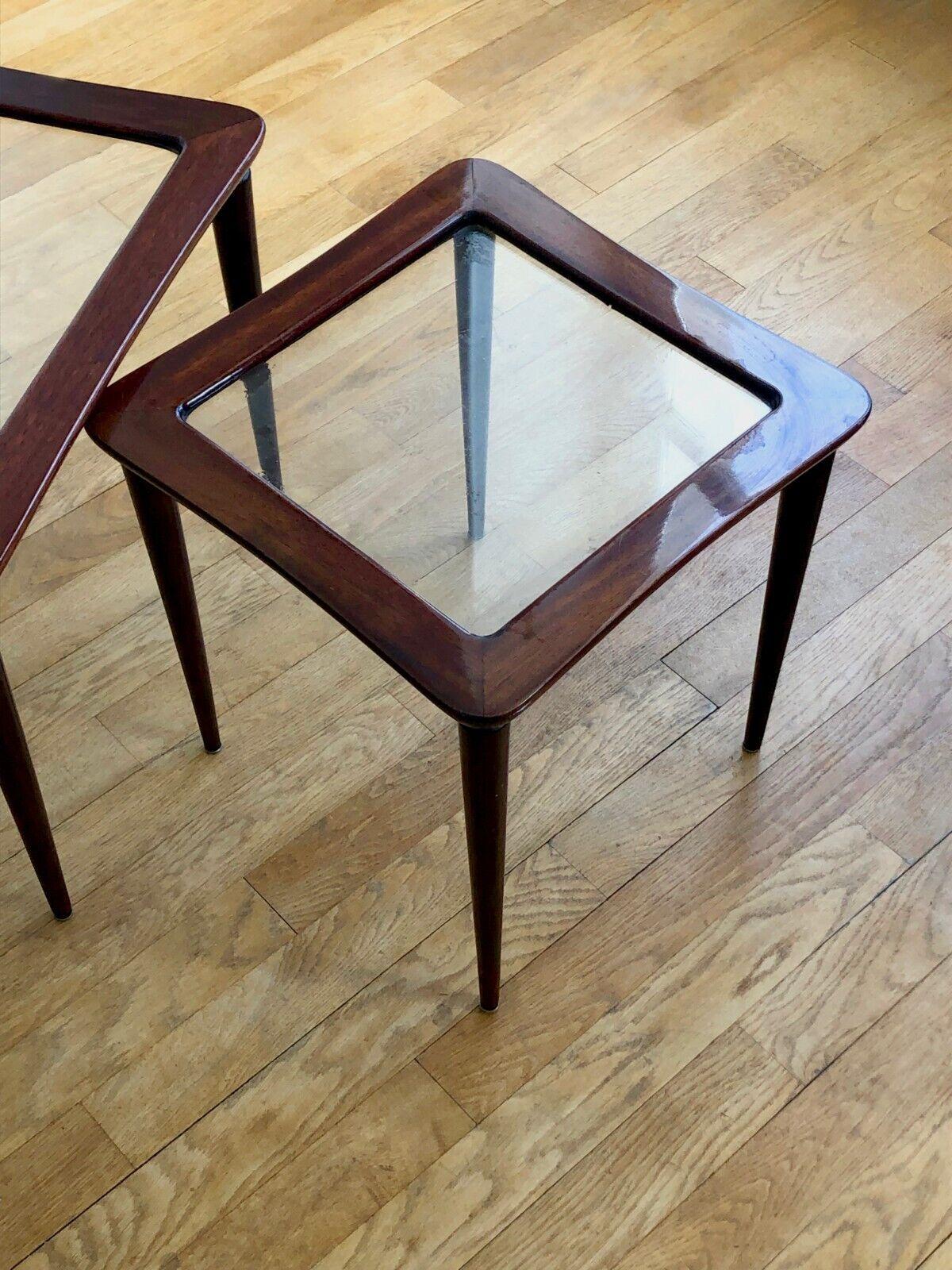 Mahogany 3 MID-CENTURY-MODERN Gigogne TABLES by ICO PARISI, for DE BAGGIS, Italy 1950 For Sale