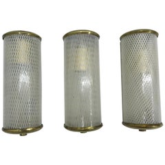 Vintage 3 Mid-Century Modern Murano 'Filigrana' Glass Sconces, Venini, circa 1950