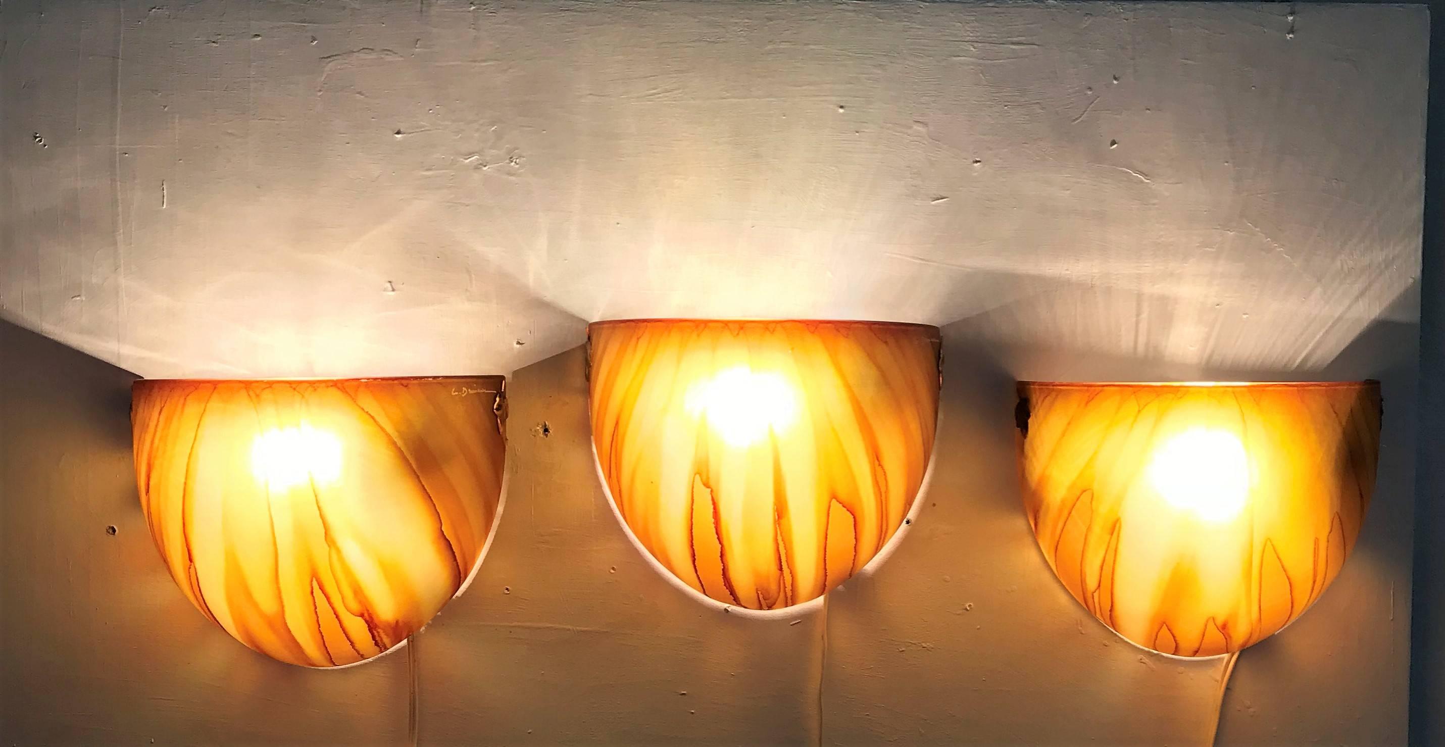 French Three Mid-Century Modern Sconces by Louis Drimmer, France, circa 1970 For Sale