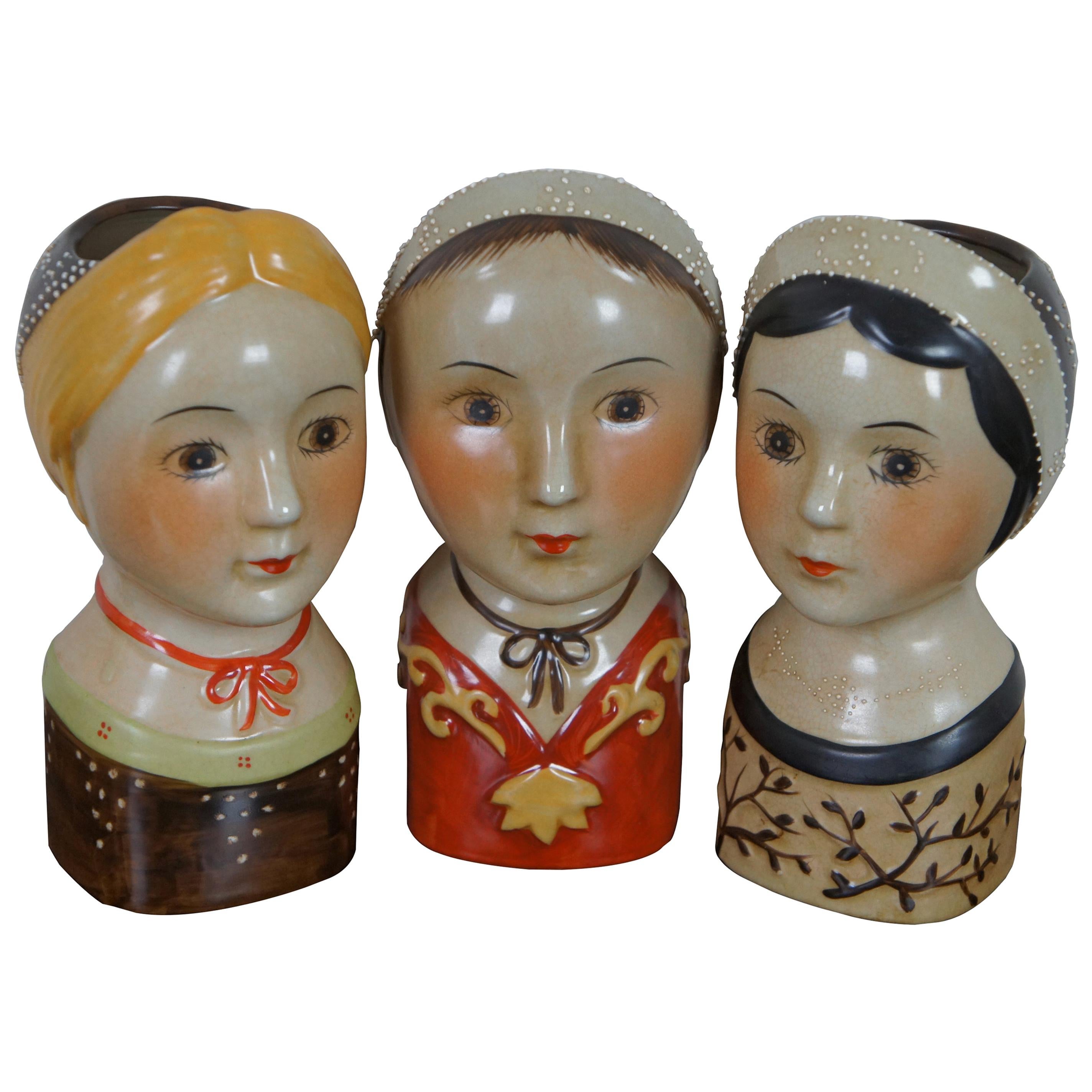 3 Midcentury Scandinavian Folk Art Ceramic Tudor Bust Vases Gemma Taccogna