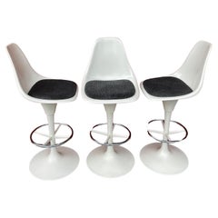 3 Mid Century White Bar Stools, Tulip Base, Bar Height in the Style of Saarinen