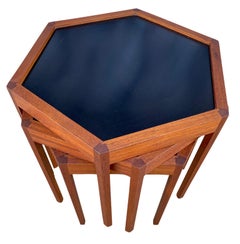 '3' Midcentury Danish Modern Teak Hexagon Stacking Tables by Hans Andersen