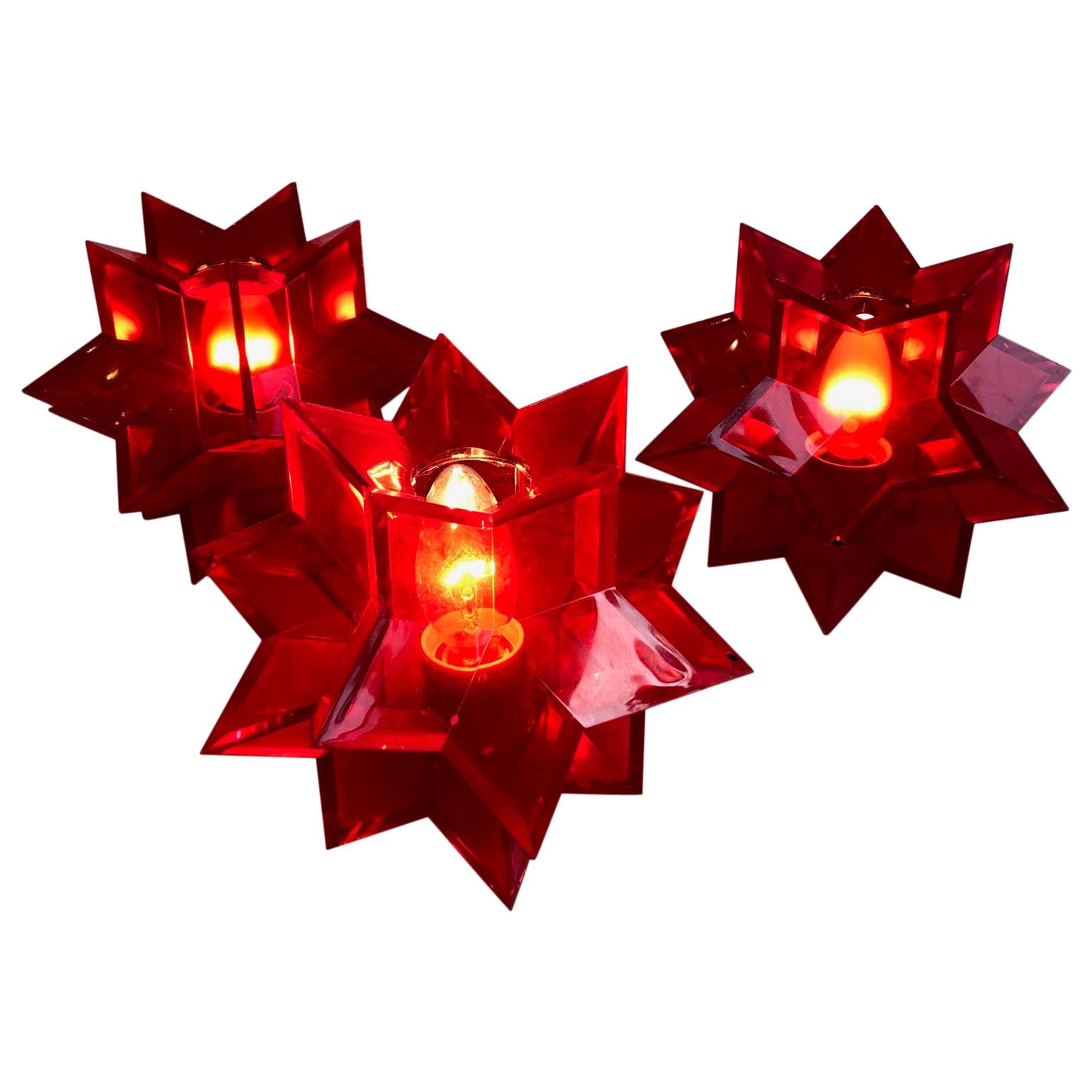 Lampes de sol ou de table italiennes du milieu du siècle en perspex acrylique rouge en forme d'étoile