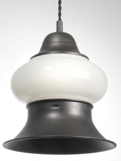 3 Milk Glass Over Steel Trumpet Pendants