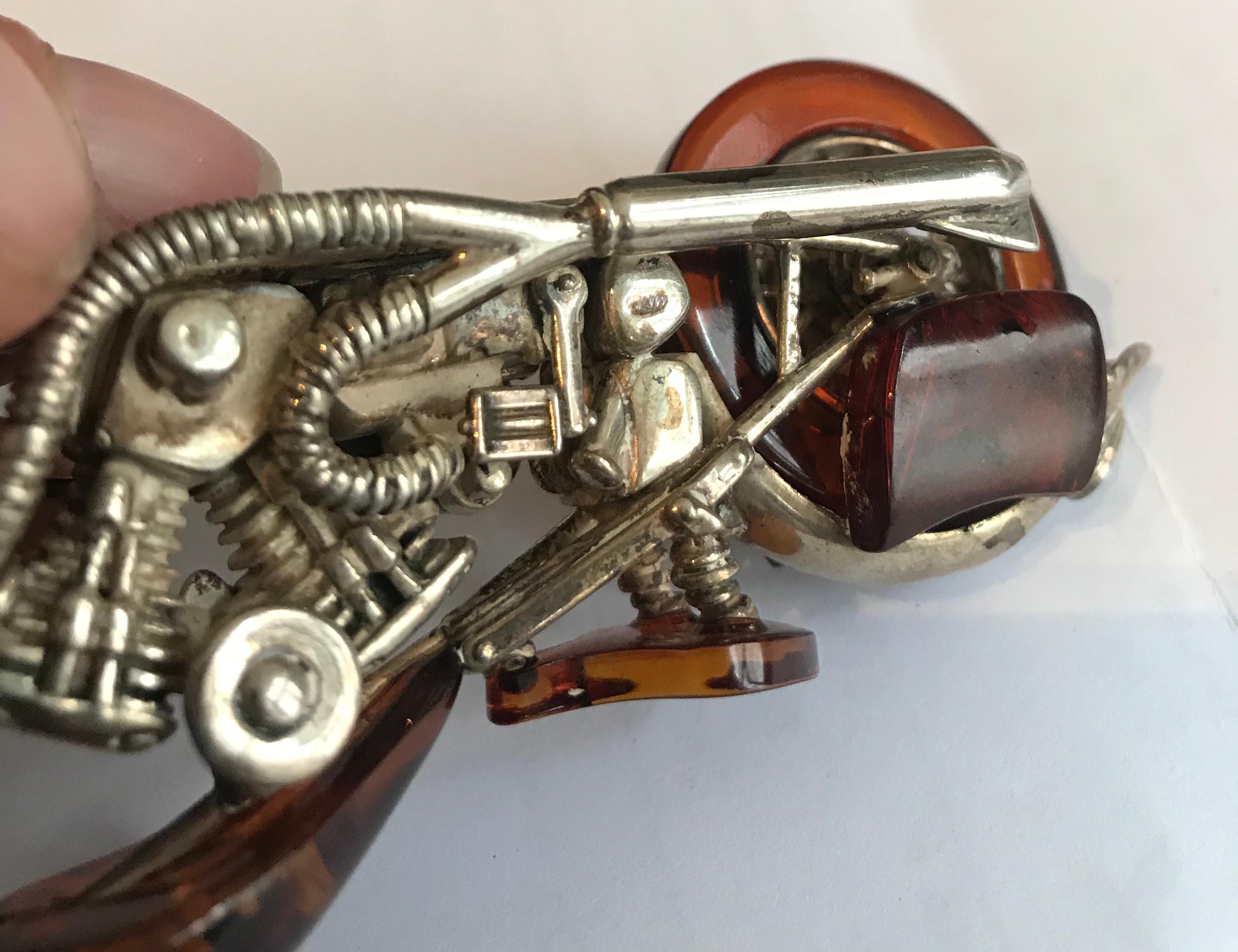 Mid-20th Century Set Of 3 Miniature Amber And Silver Harley Davidson Style Motor Bikes For Sale