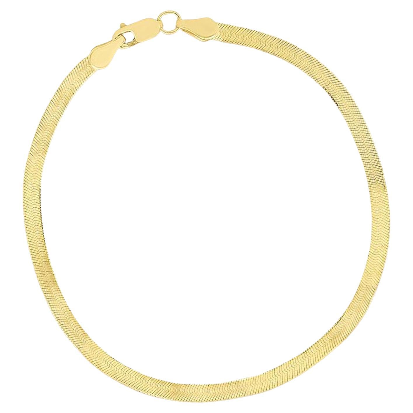 3 mm Herringbone Classic Snake Silk 7 Inch Bracelet 14K Yellow Gold