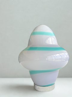 Tow Modern White & aqua Murano Table Lamps by E.Sottsass for Venini, Signed 1994