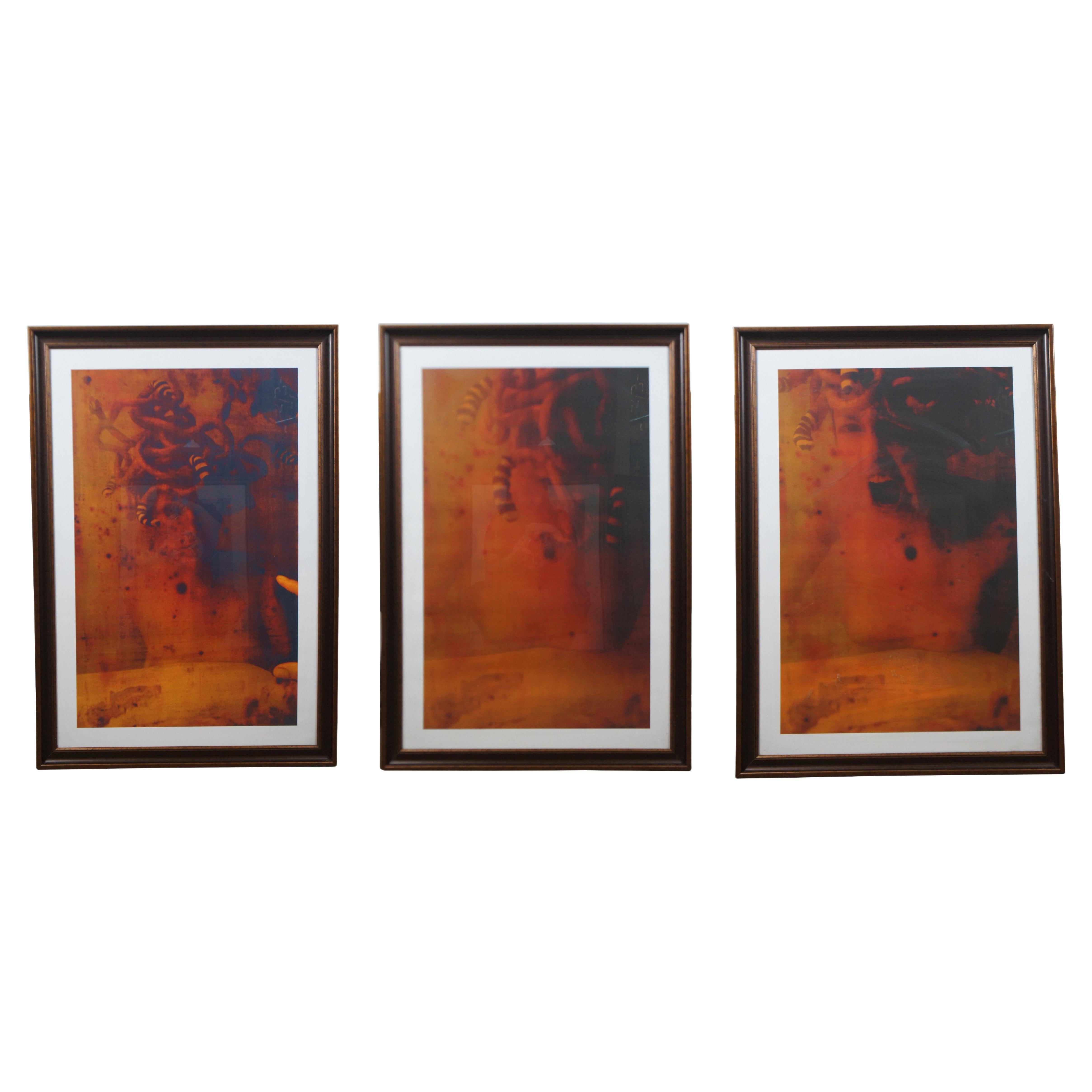 3 moderne surrealistische Medusa-Kunstdrucke, Akt, Medusa Double Exposure, Triptychon im Angebot