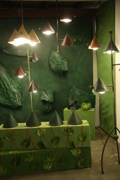 3 Module-Hängelampe mit Leder und Messing