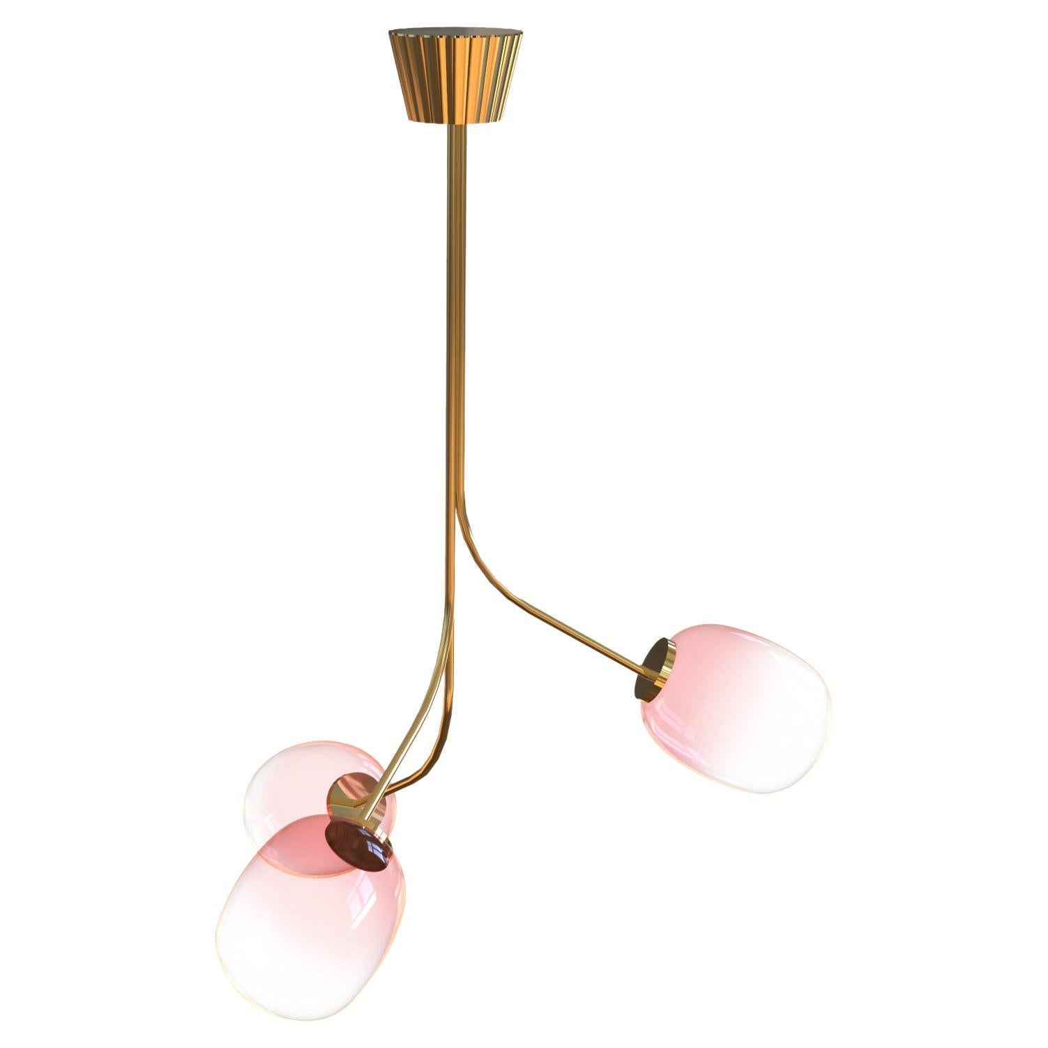 3 Module Candy Chandelier with Hand-blown Glass and Brass For Sale