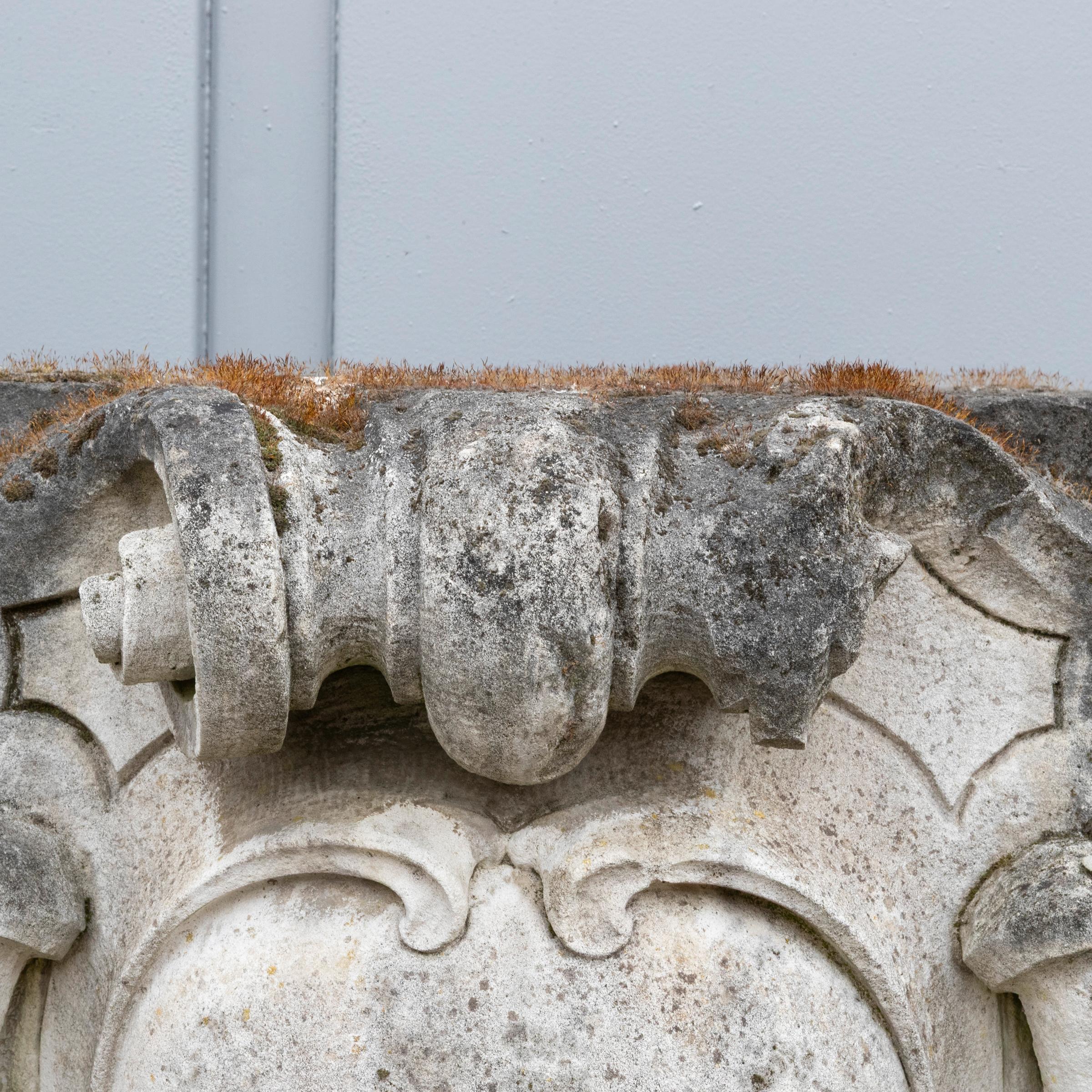Magnificent Portland stone Keystones, reclaimed from Lower Regents Street, London.

The impressive reclaimed facades have a deeply carved cartouche with ornamental scrolls and foliage.  

The Keystones can be sold separately or as a triple. Please