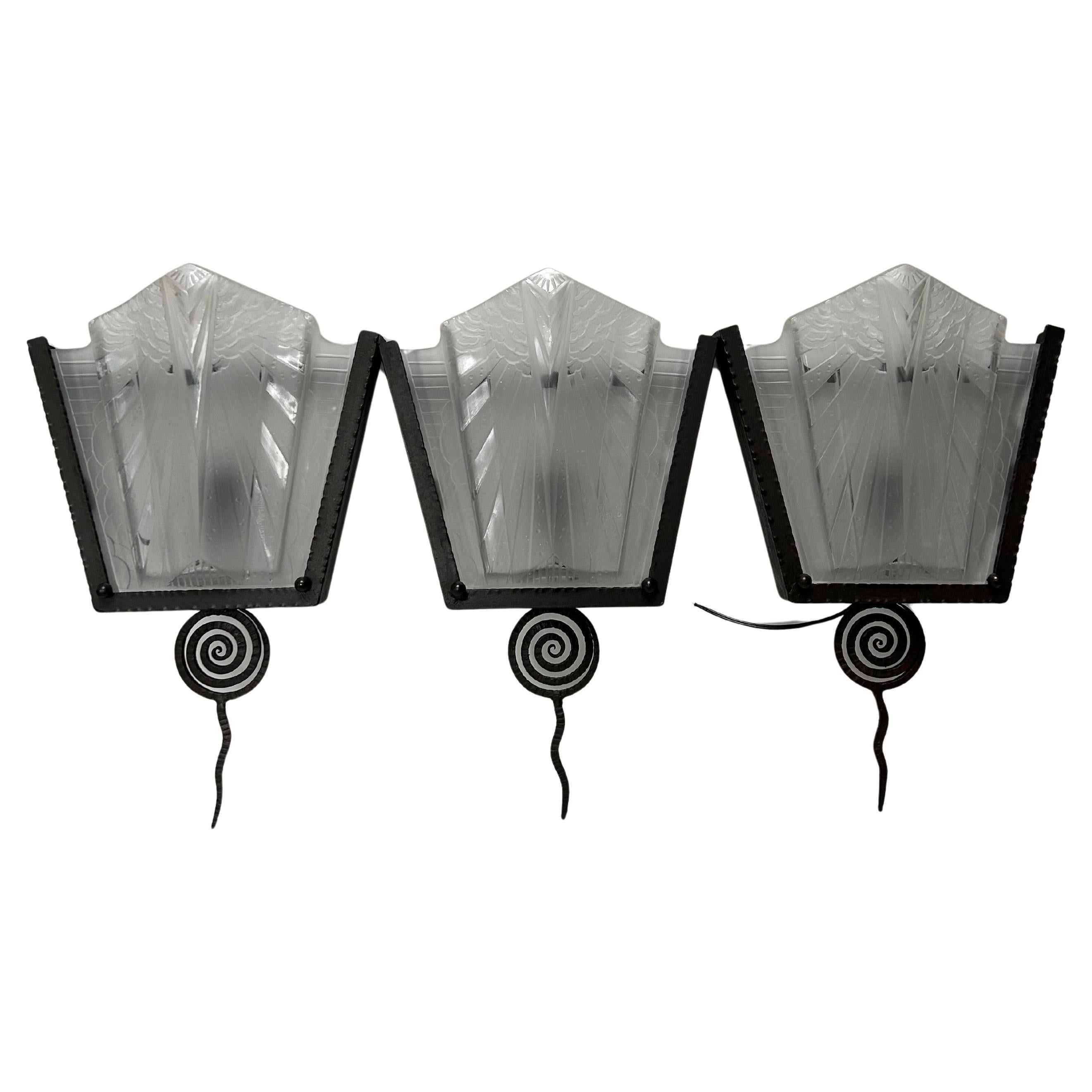 3 Muller Frères Art Deco Wall Lights