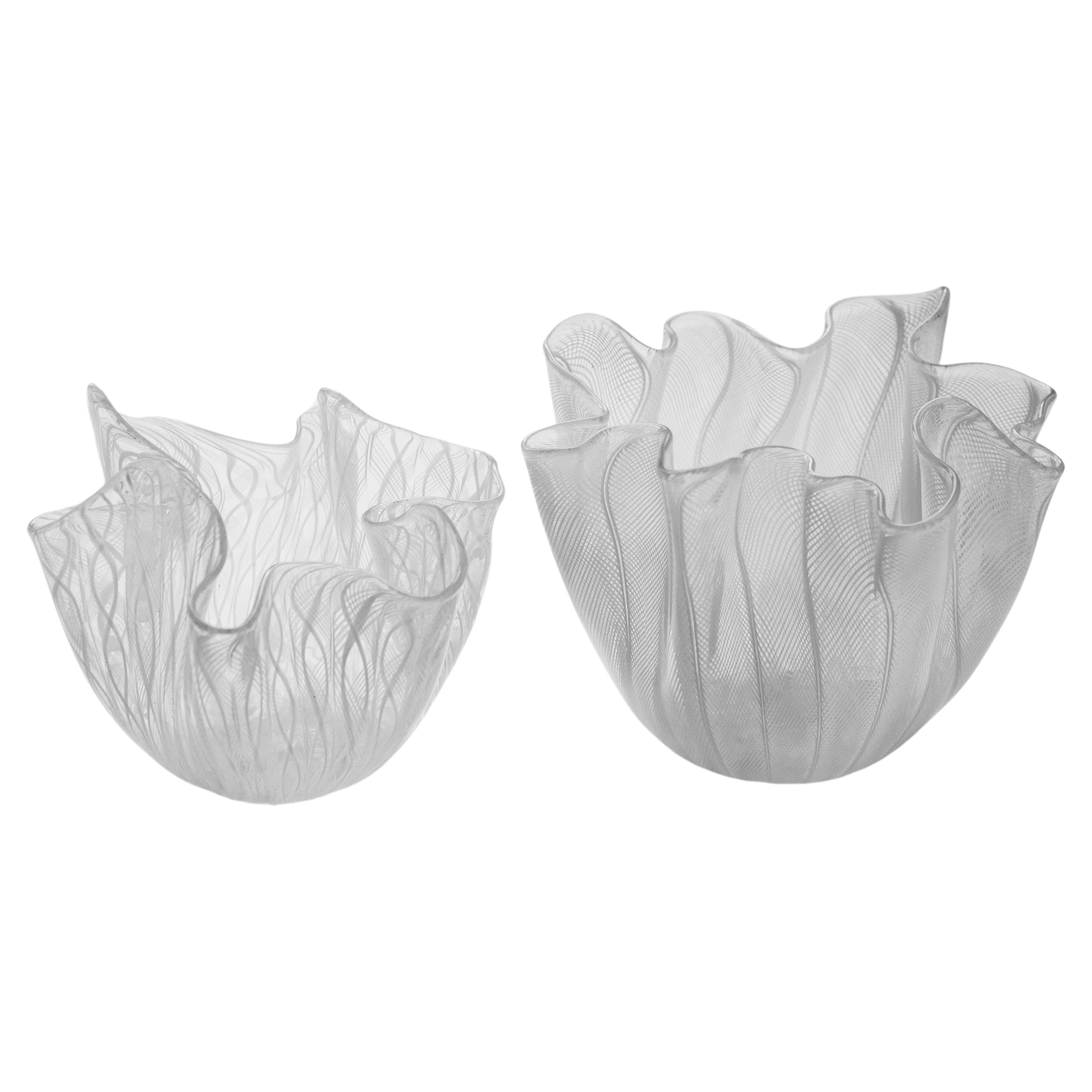 3 Murano Handkerchief Vases Bowls from Murano, Venini, Italy For Sale 1