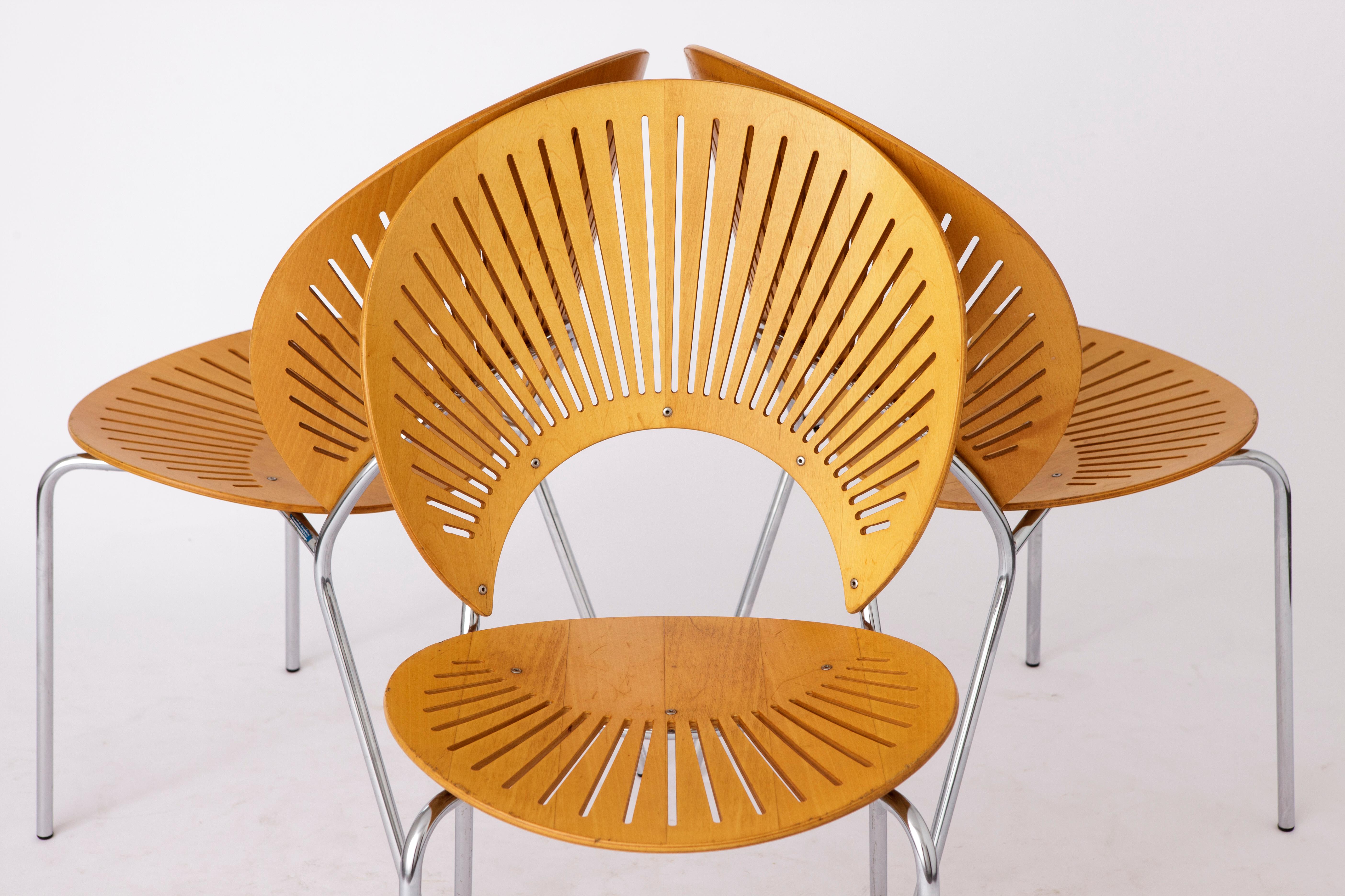 Mid-Century Modern 3 chaises de salle à manger Nanna Ditzel, modèle Trinidad pour Fredericia, Danemark années 1990 Vinta en vente