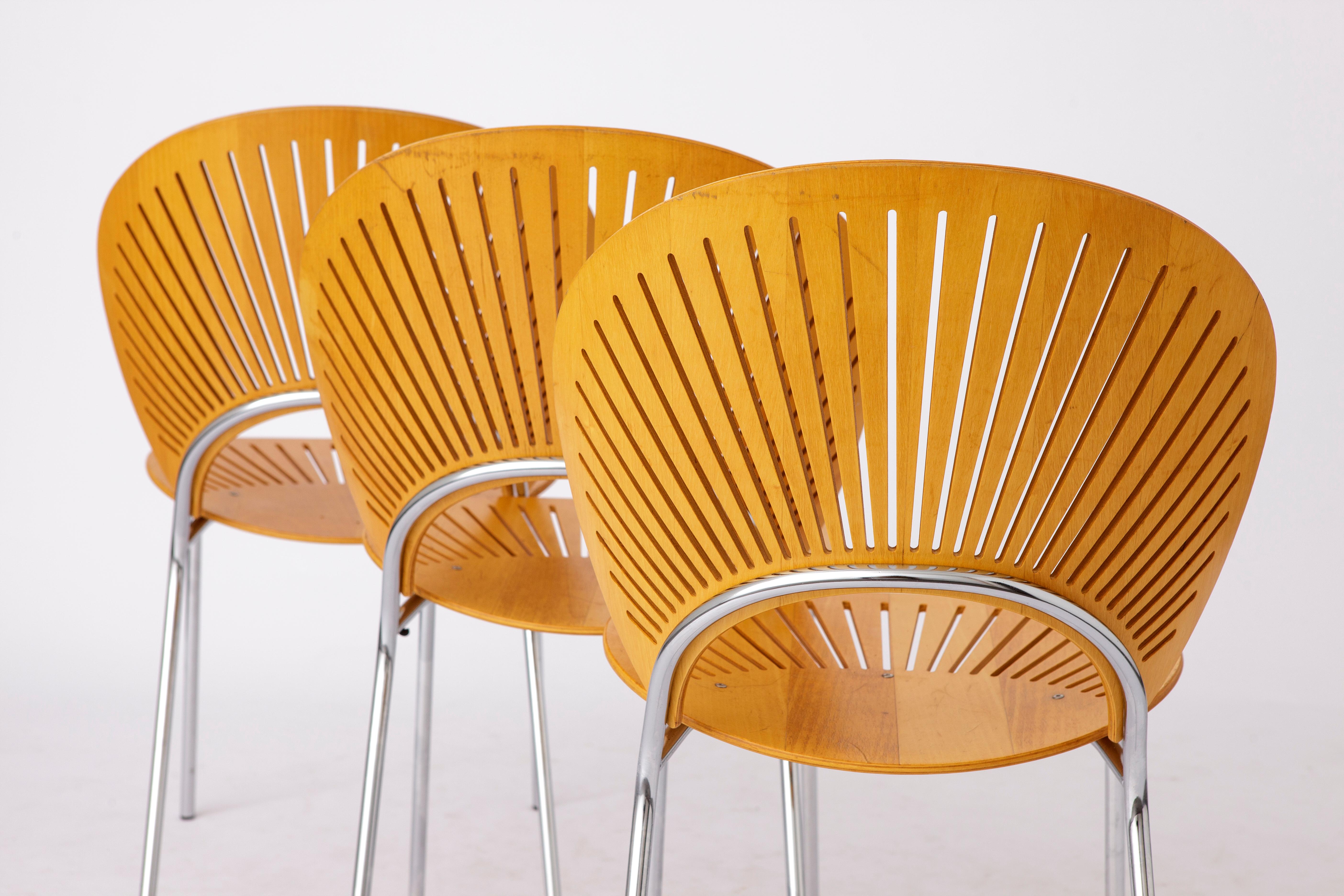 Polished 3 Nanna Ditzel Dining Chairs, model Trinidad for Fredericia, Denmark 1990s Vinta For Sale