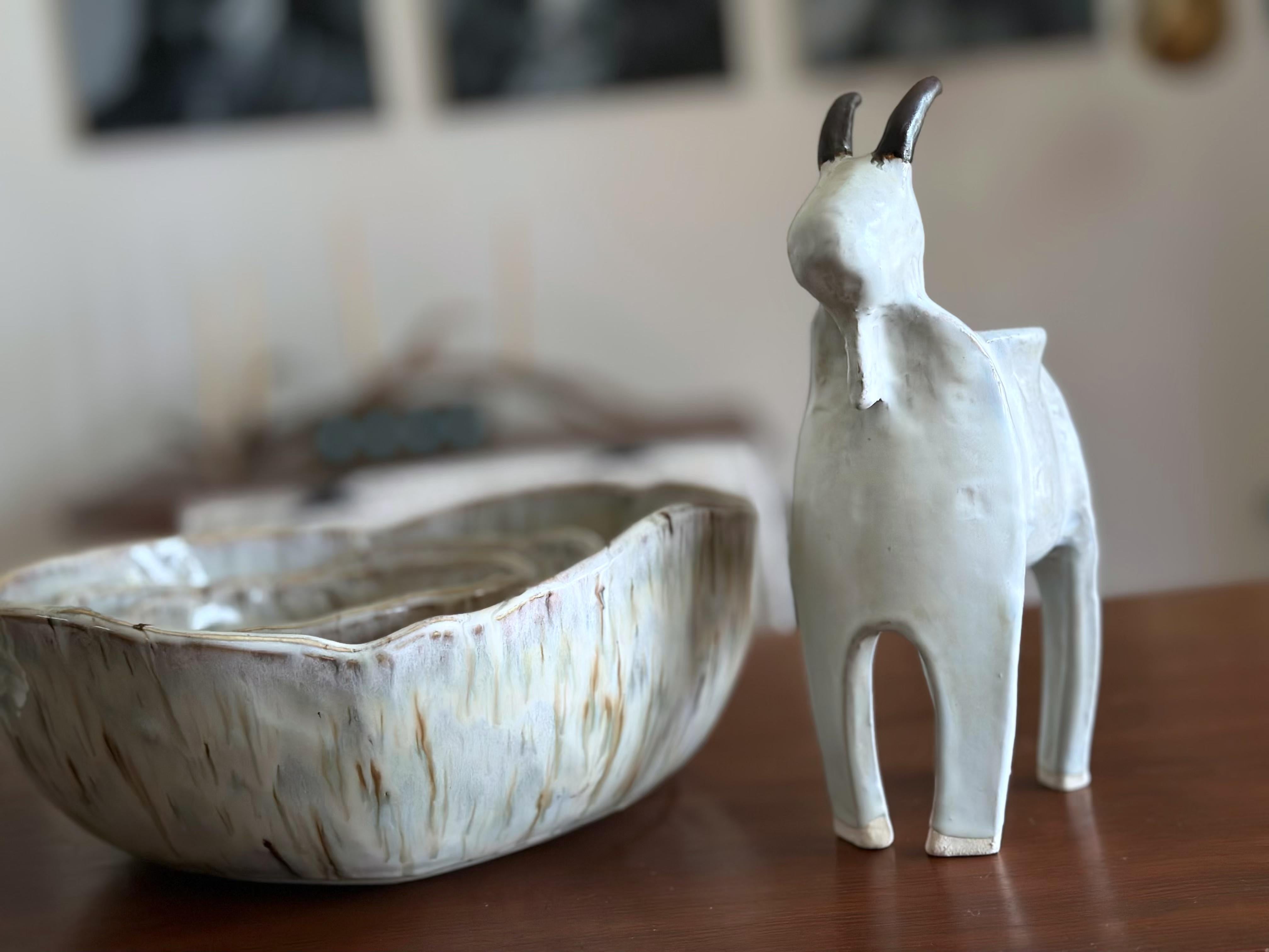 Américain 3 bols gigognes (Aspen Bark Collectional ceramics), grès émaux brillants crème en vente