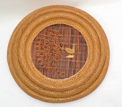 3 Nesting Decorative Handcrafted Cane & Rattan Beaded Wall Plates Peacock Motif