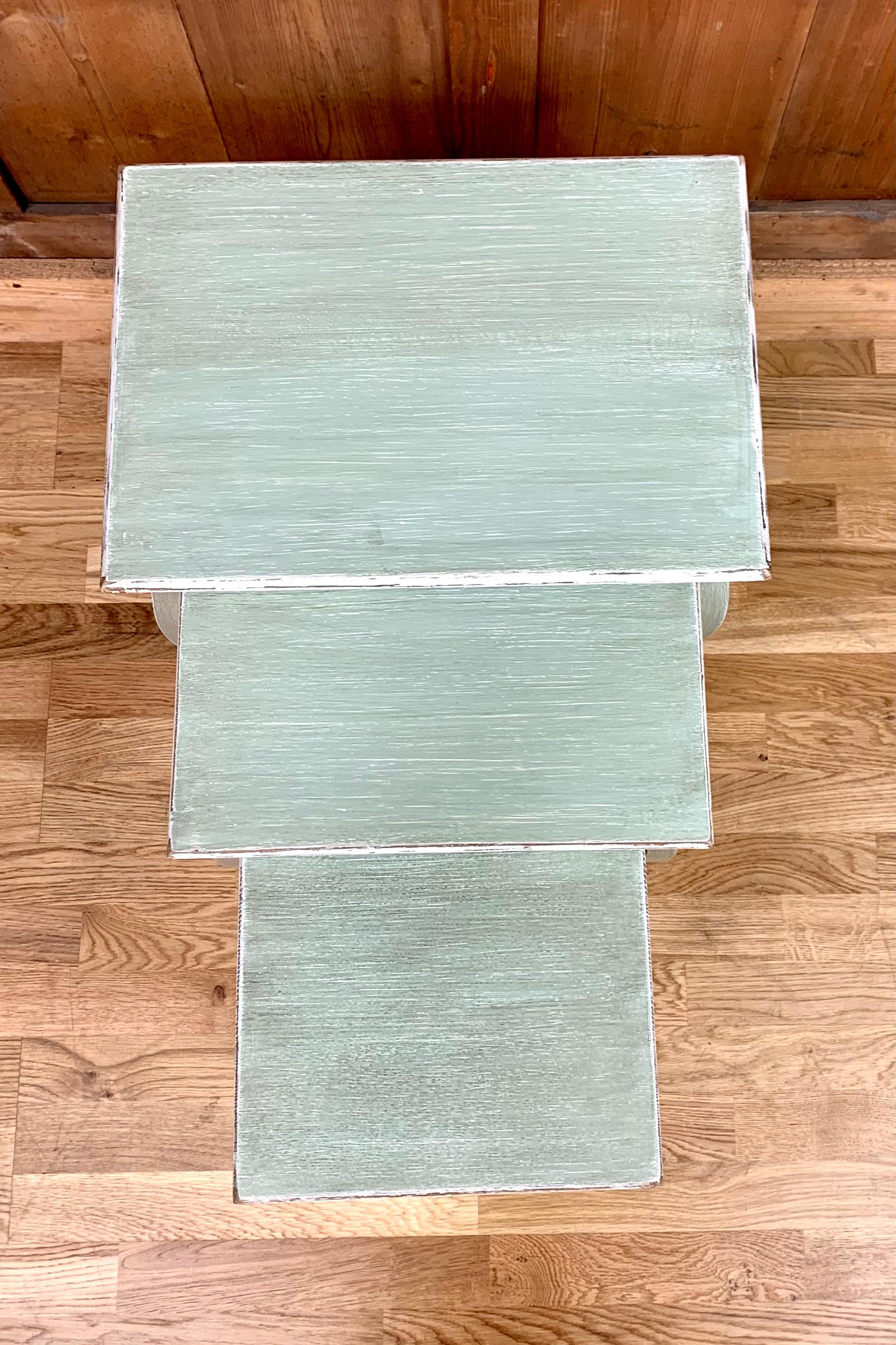 French 3 Nesting Table Blue-Grey For Sale