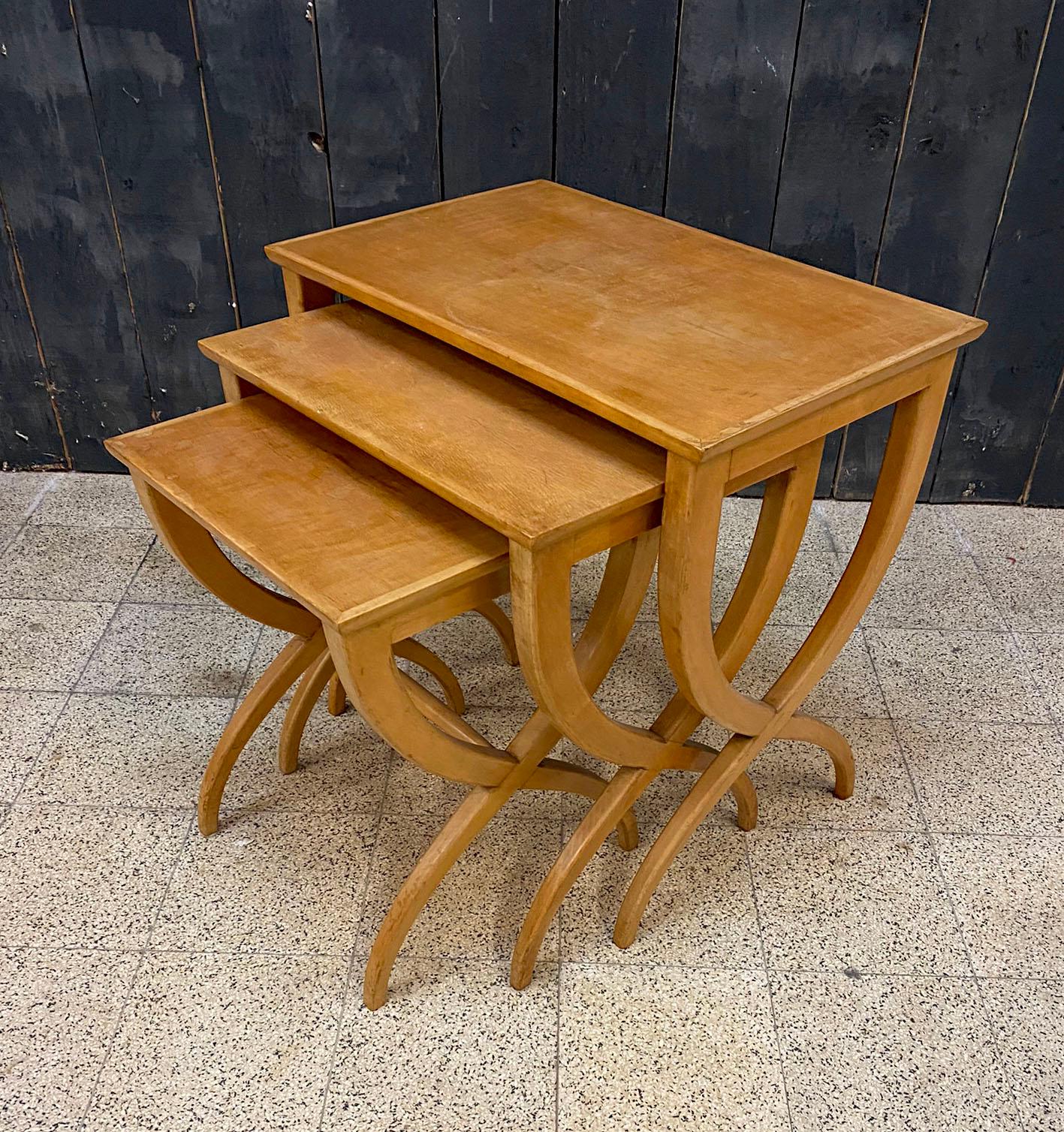3 nesting tables in
stained beech circa 1940/1950
