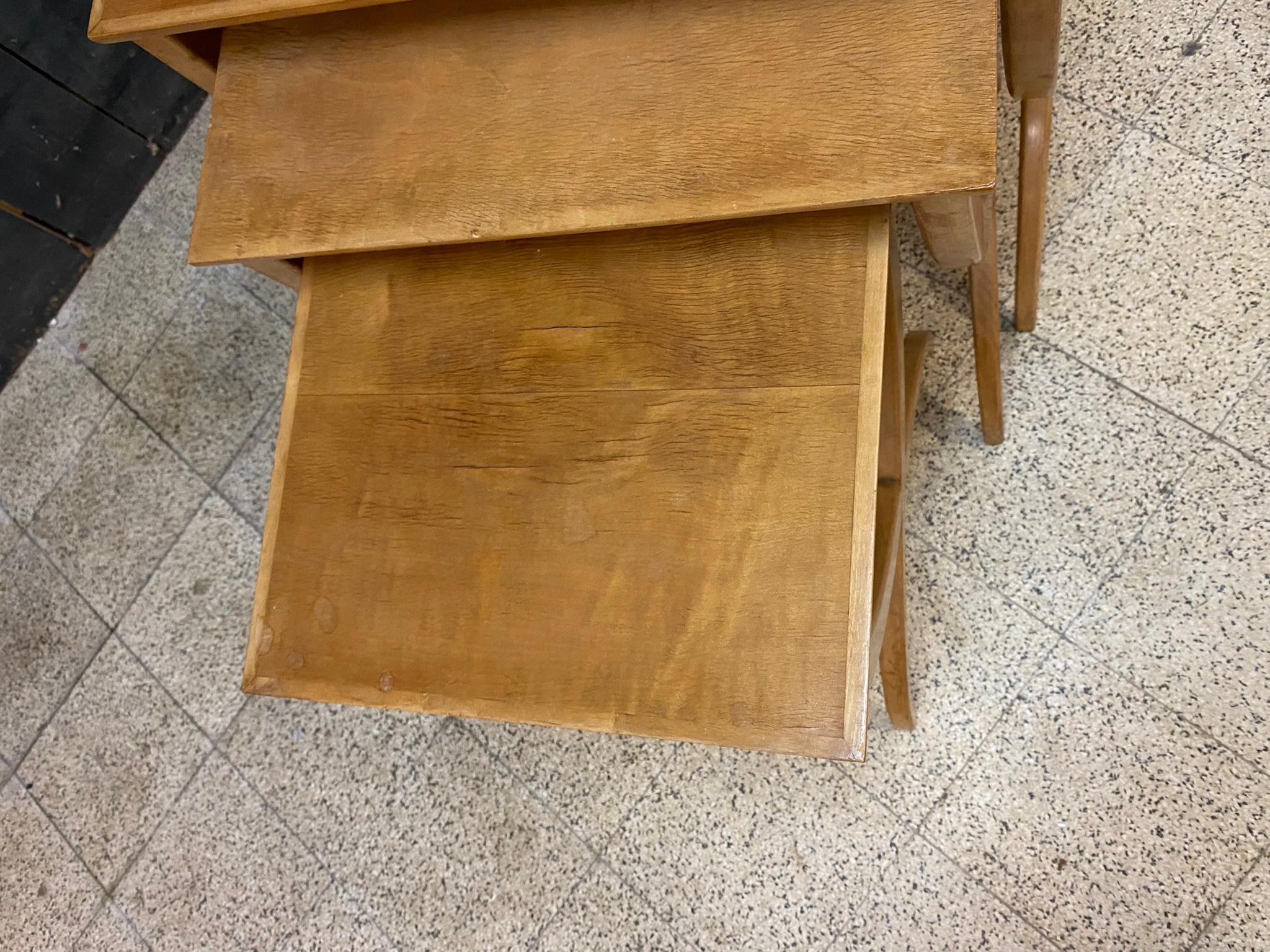 Mid-20th Century 3 nesting tables in stained beech circa 1940/1950 For Sale